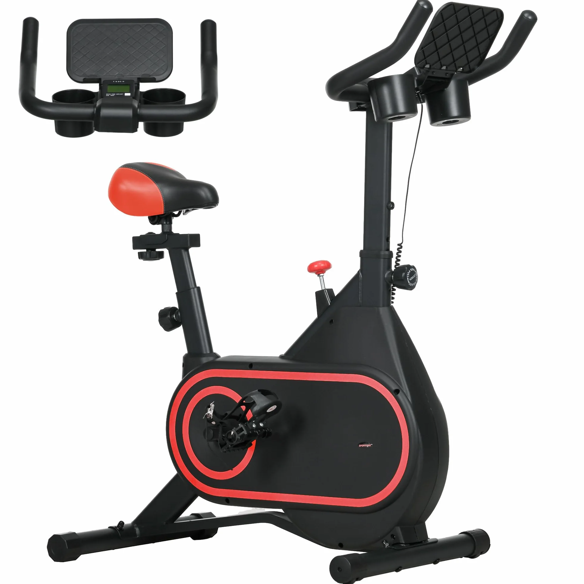 SPORTNOW Bicicleta Estática Bici Estática con Volante de Inercia 4 kg Resistencia Magnética Ajustable Pantalla LCD Silencioso Asiento Ajustable y Soporte de Vasos Carga 120 kg para Casa Gimnasio