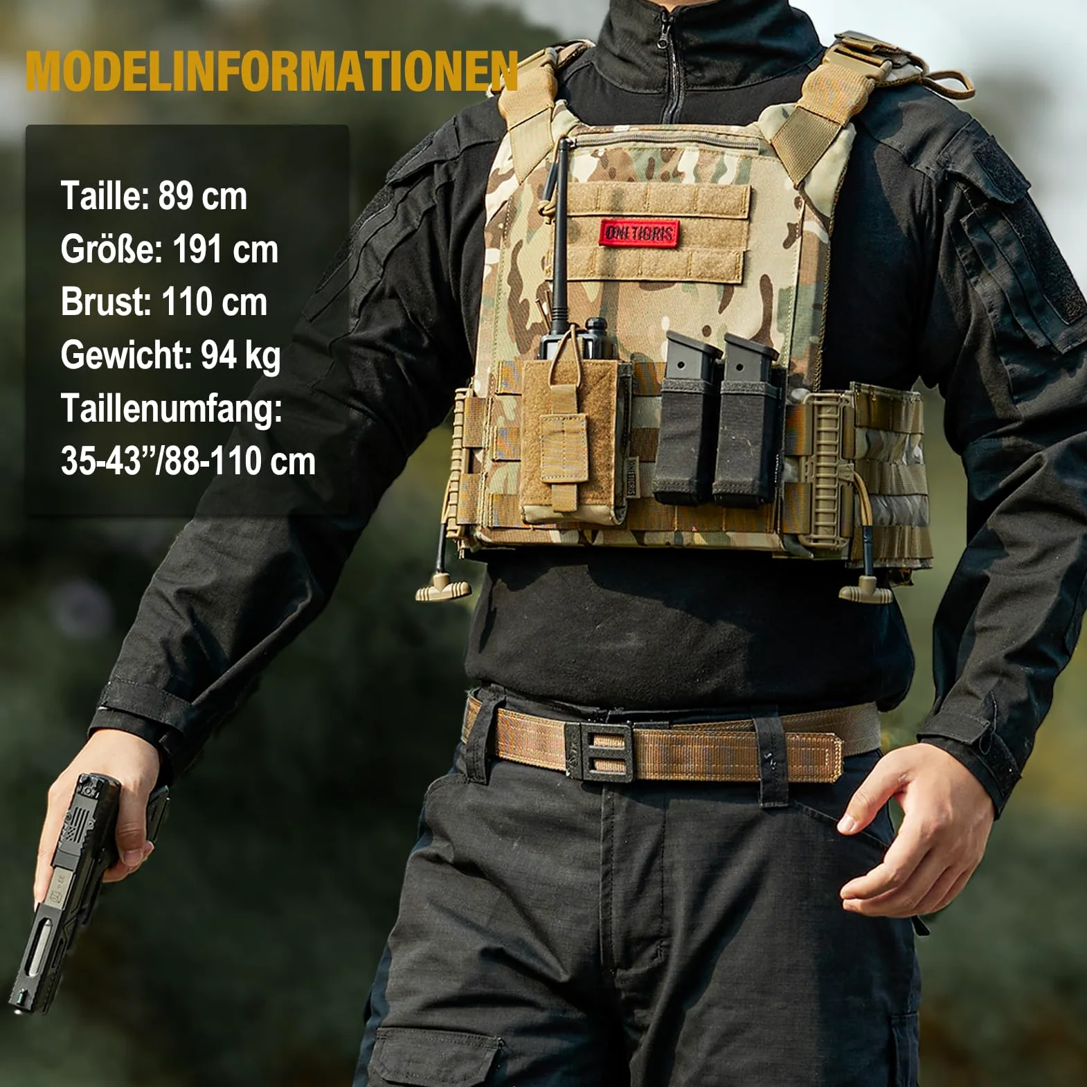 OneTigris FYR Chaleco táctico para airsoft, tirantes de placa ajustable transpirable protector de pecho para paintball, policía, airsoft