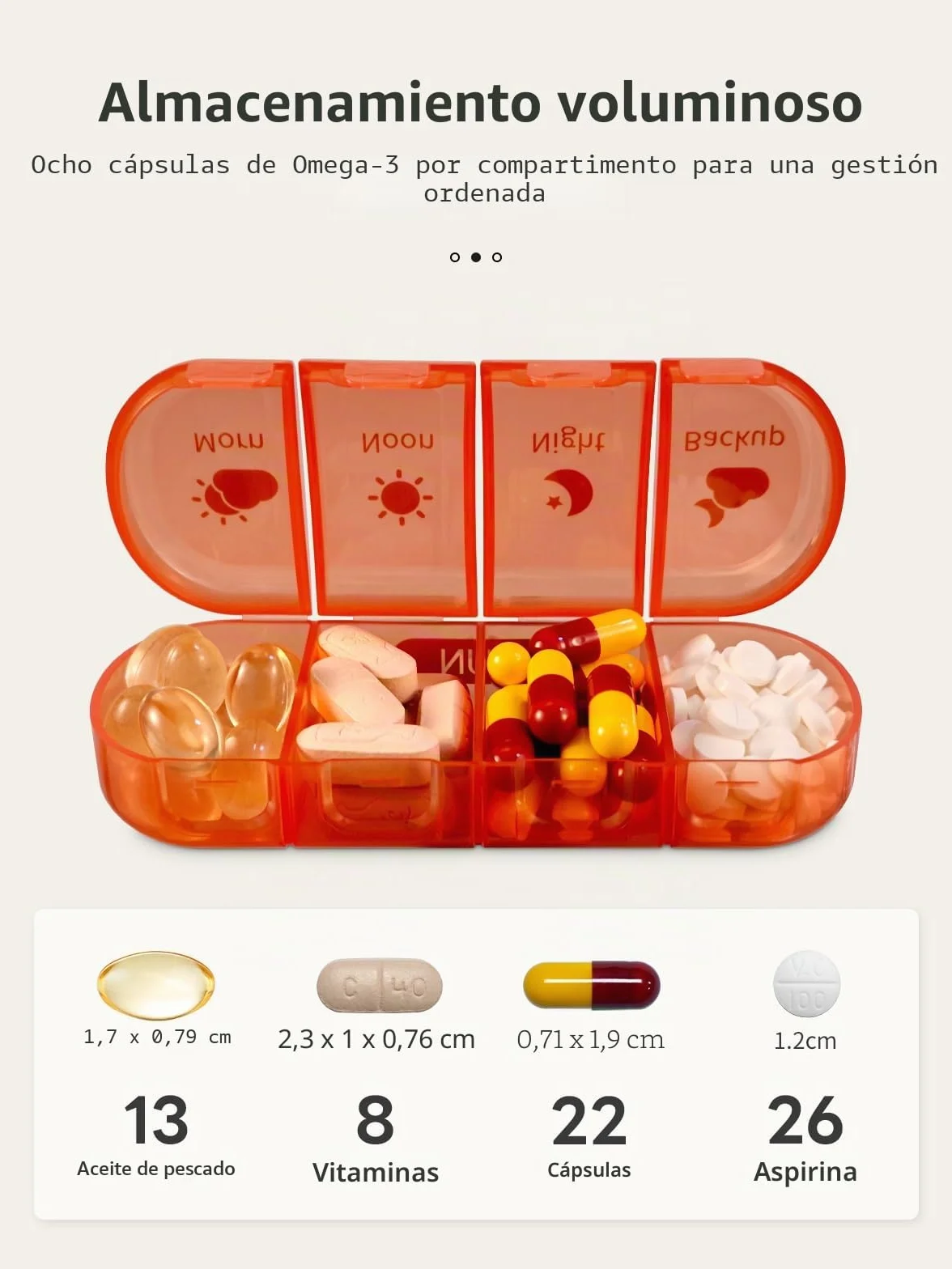 Pastillero semanal 7 días 4 veces al día compartimentos grandes portátil medicamentos