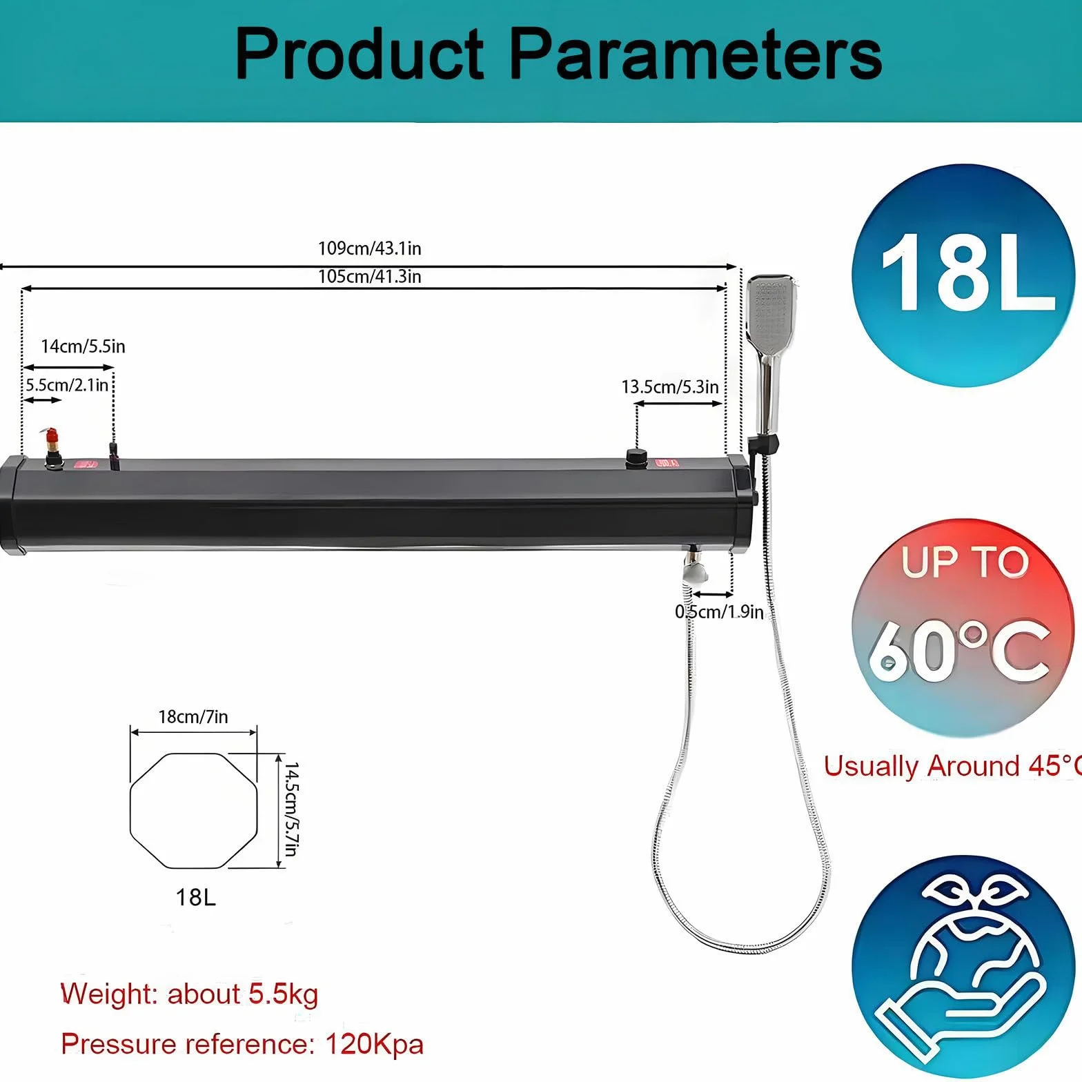 Depósito de agua presurizado portátil para duchas de camping y lavado de vehículos, compatible con uso terrestre y fuera de la red