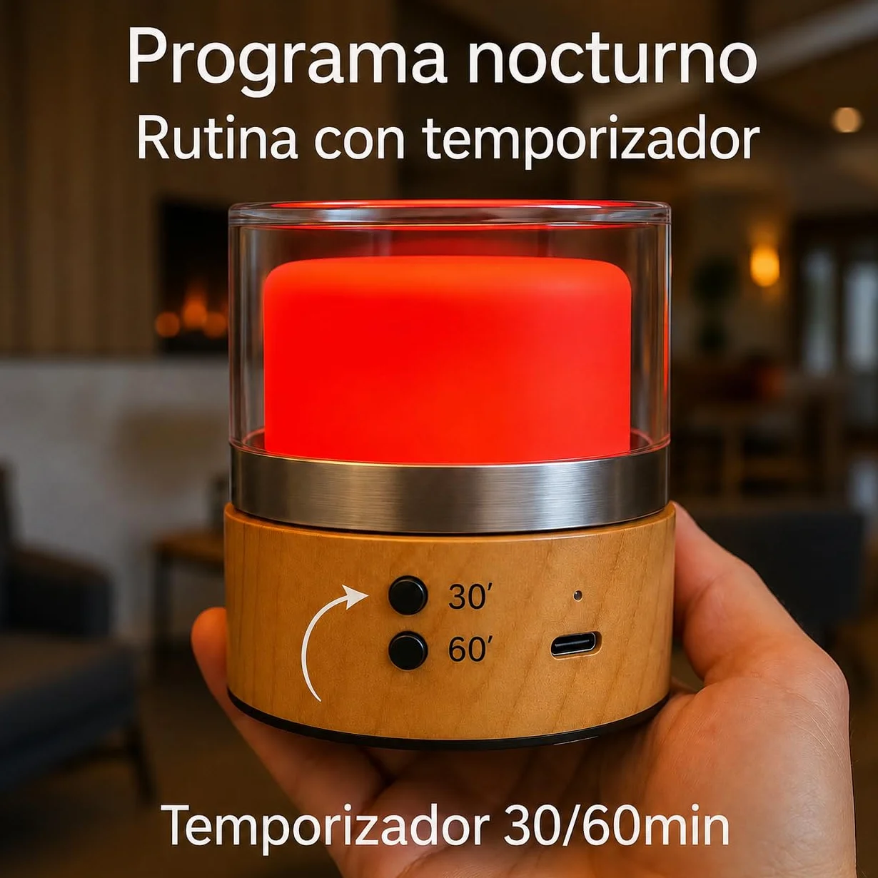Lámpara Luz Roja Nocturna 660nm Terapia de Luz Roja Recargable Timer 30-60 min