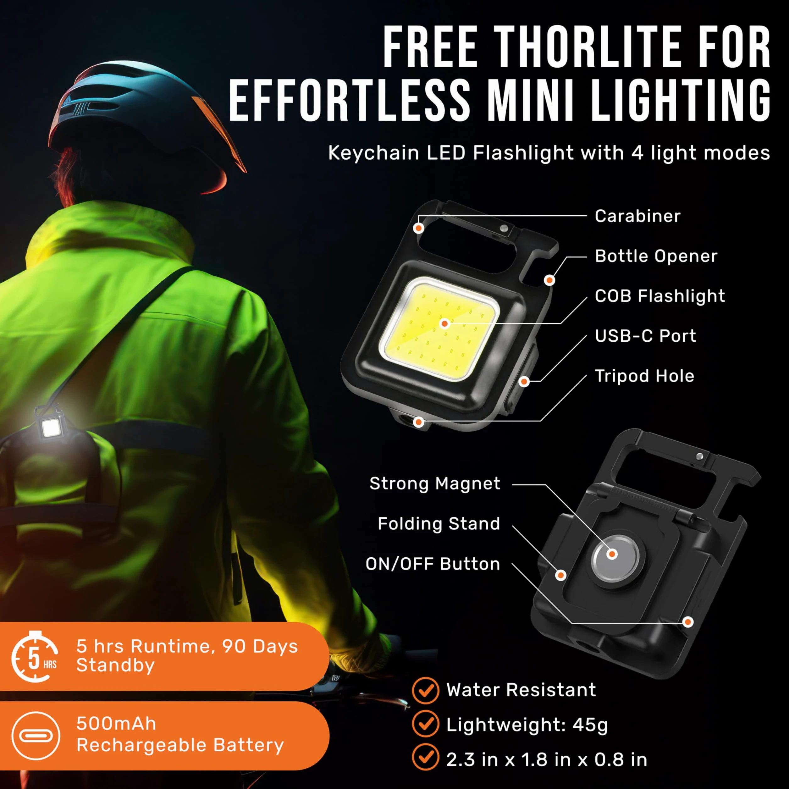 TDC Combo de faros: potente linterna frontal recargable Thor + linterna de llavero COB súper brillante recargable: ilumina tus aventuras con el dúo dinámico. Linterna frontal y llavero COB luz de
