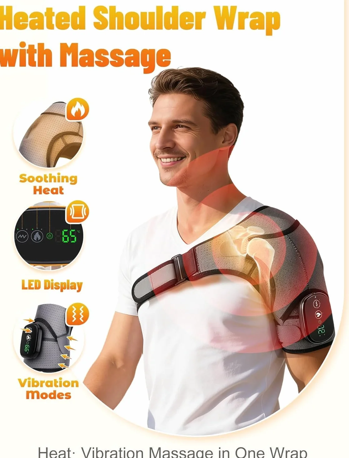 Masajeador de Hombro Inalámbrico con Calefacción, 3 Niveles de Calor y Vibración, Almohadilla Térmica
