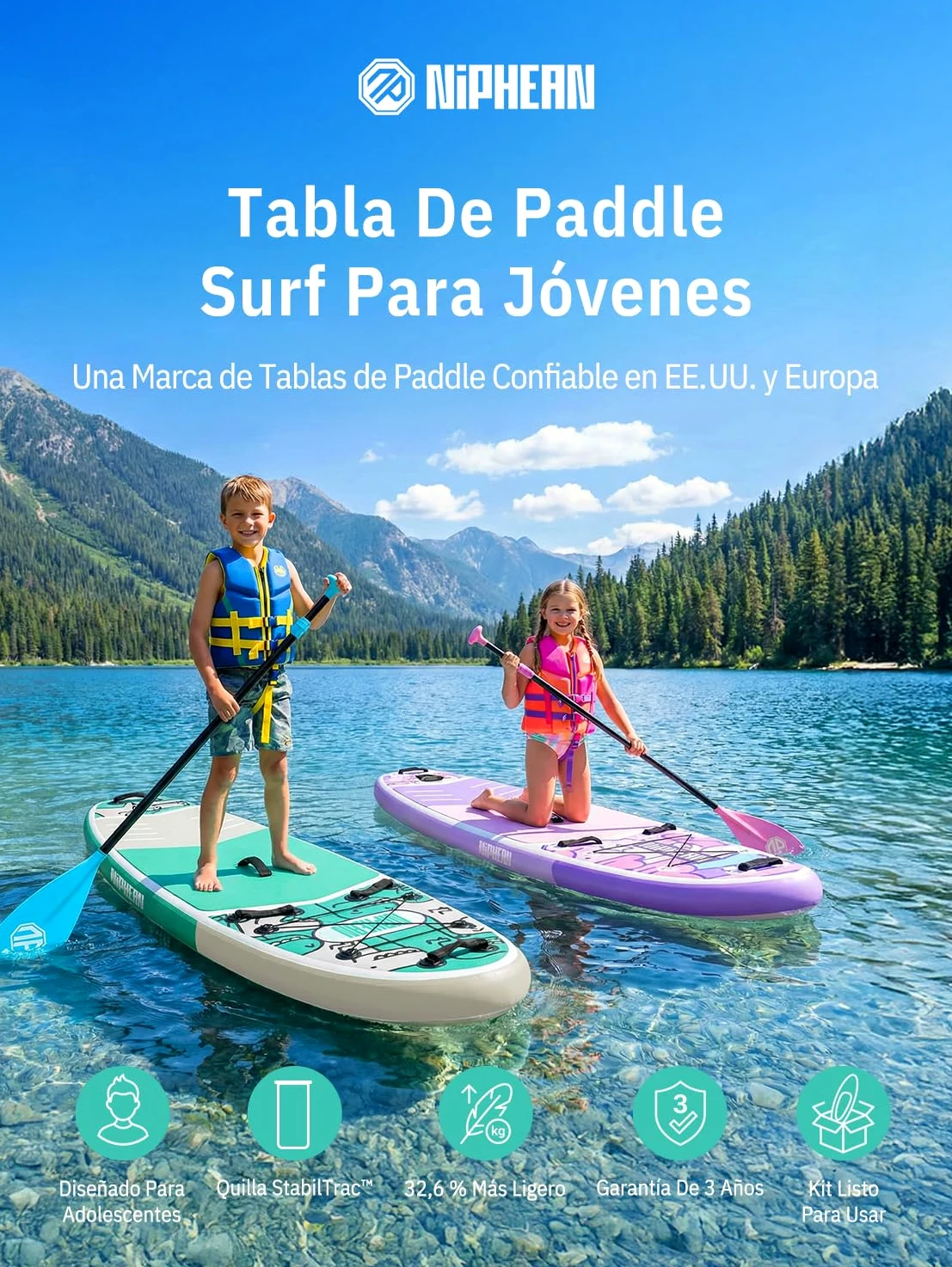 Niphean Tabla Paddle Surf Hinchable con Accesorios 320cm/230cm Sup | Tabla Paddle Surf Rígida, Antideslizante, Kit Reparación, Adultos, Jóvenes, Principiantes, Yoga