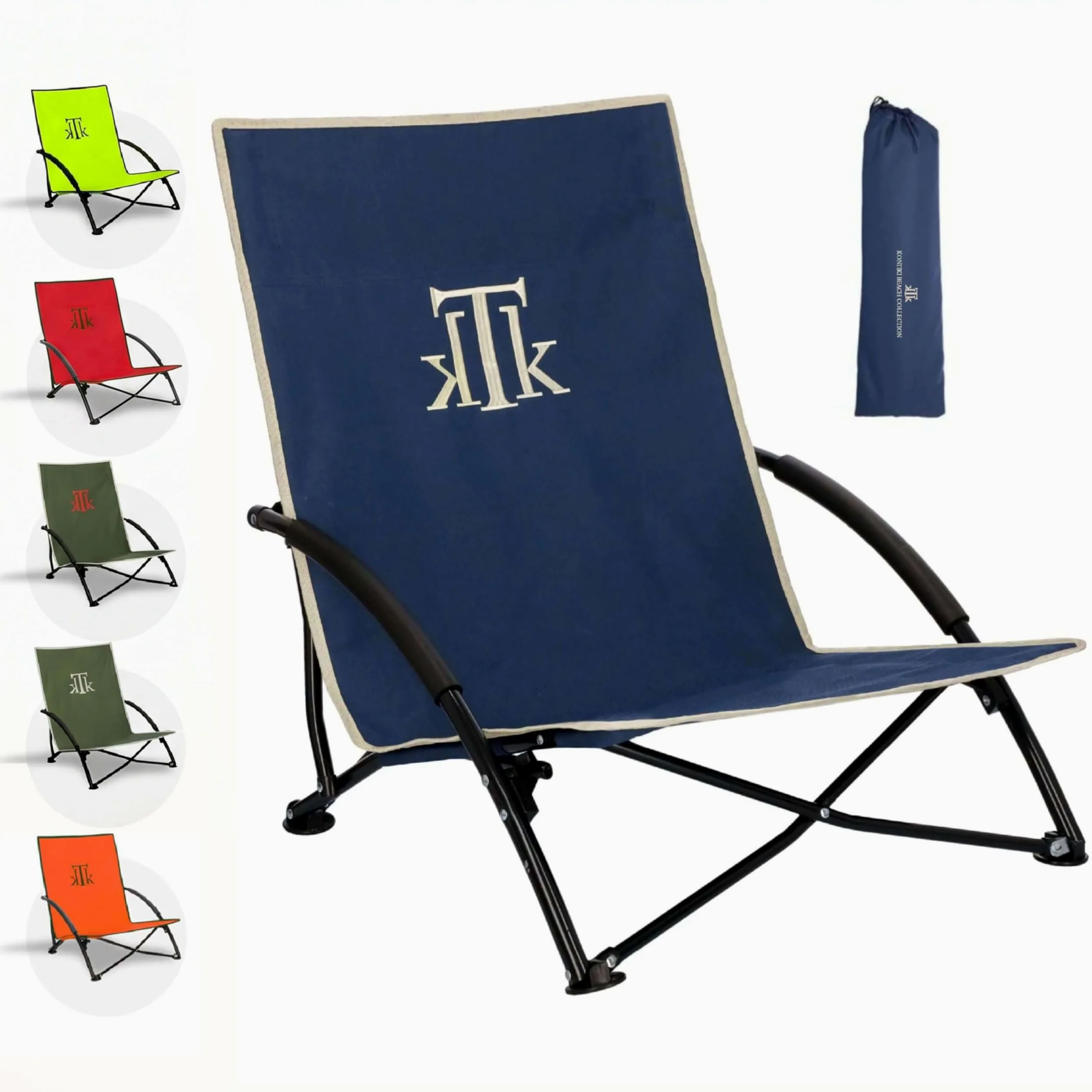 kTk KONTIKI Silla Playa Plegable Premium Ligera 2,9 kg con Bolsa | Diseño Elegante y Exclusivo | Silla Ligera para Jardín, Piscina y Exterior | Azul Marino | Confort y Estilo