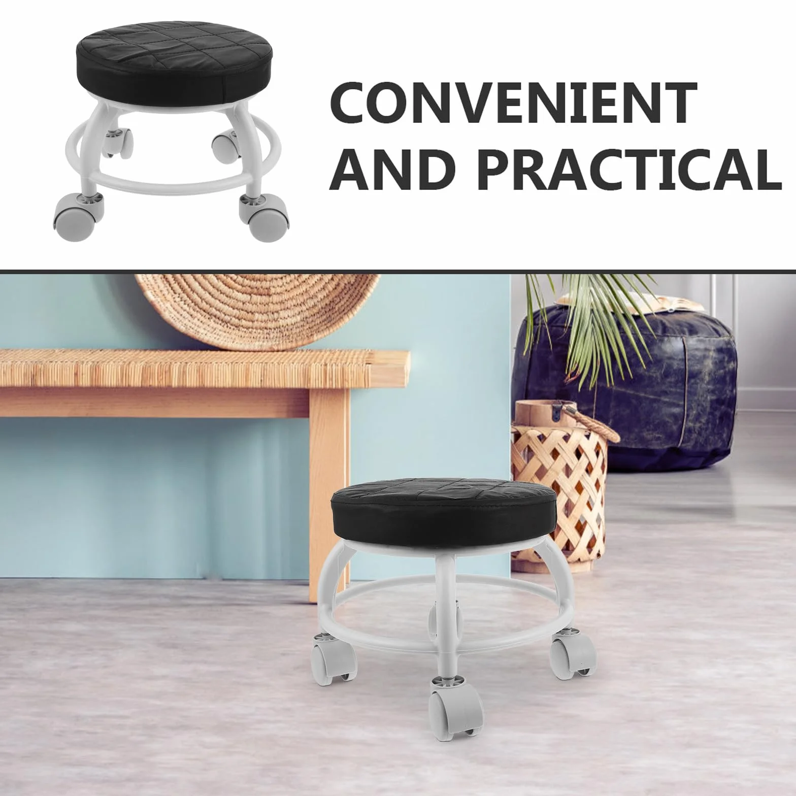 DOITOOL Taburete para Pedicura con Ruedas, Material PU y Plástico, Capacidad de Carga Fuerte para Salones de Belleza