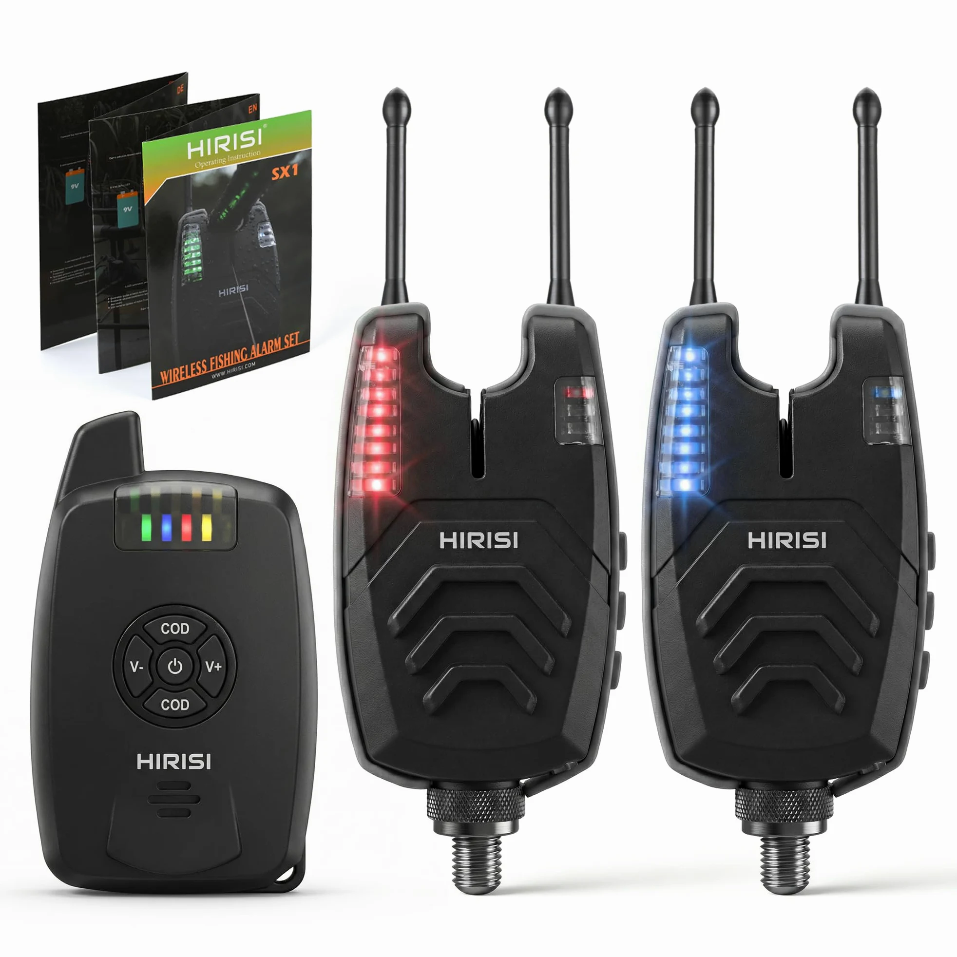 Hirisi Tackle Juego de alarma inalámbrica para pesca de carpa, 4 alarmas y 1 receptor, totalmente funcional, alarma de mordida con radio