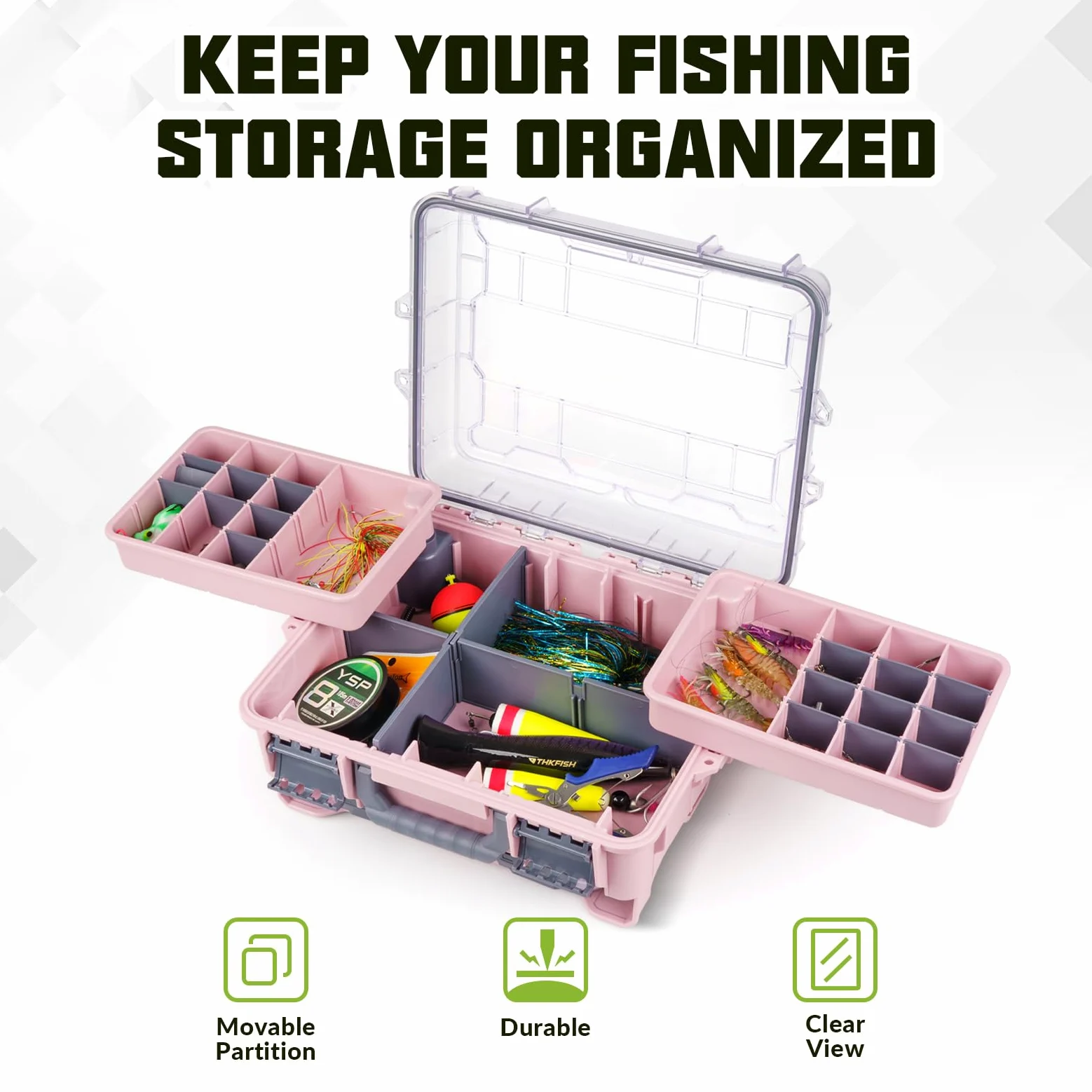 THKFISH Caja de aparejos impermeable, caja de almacenamiento portátil de pesca y aparejos con dos cajas de almacenamiento 3500 y separadores extraíbles, almacenamiento de aparejos premium,