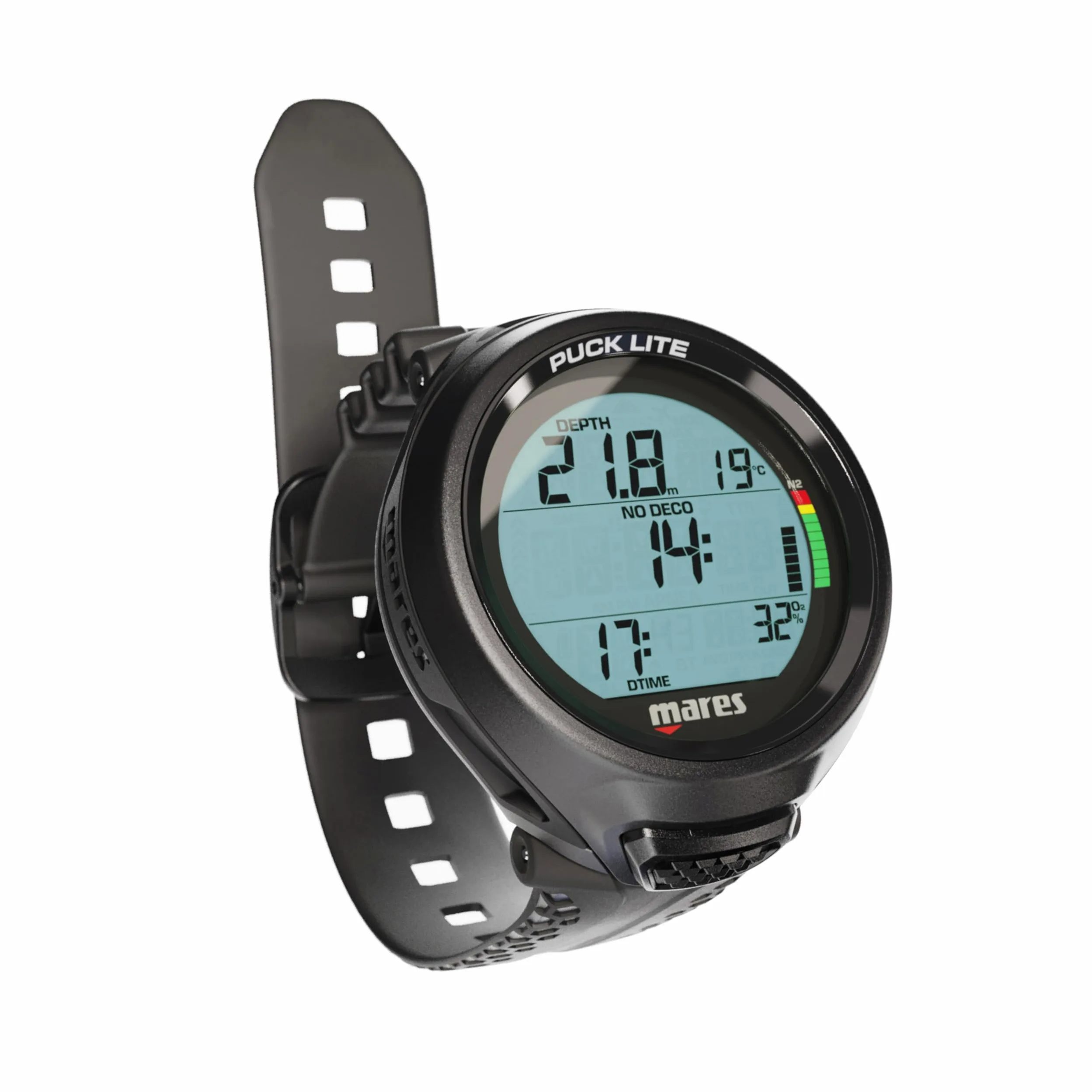 Mares Puck Lite - Ordenador de Buceo para Principiantes Nitrox 50 %, Pantalla HD de 800 segmentos, Bluetooth Smartphone, algoritmo Bühlmann, batería reemplazable