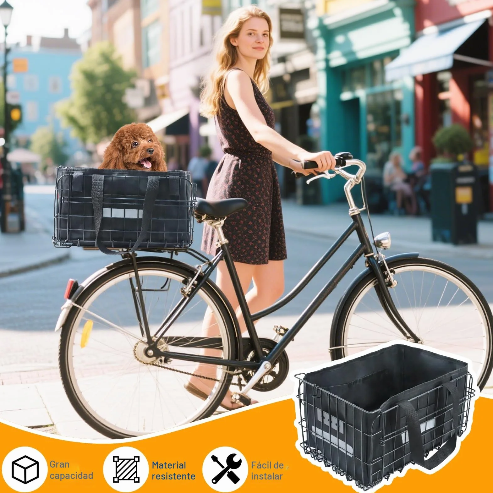 Wdmiya Cesta Trasera para Bicicleta, Cesta Plegable de Gran Capacidad con Red para Equipaje, Forro portátil y Funda Impermeable para IR al Trabajo