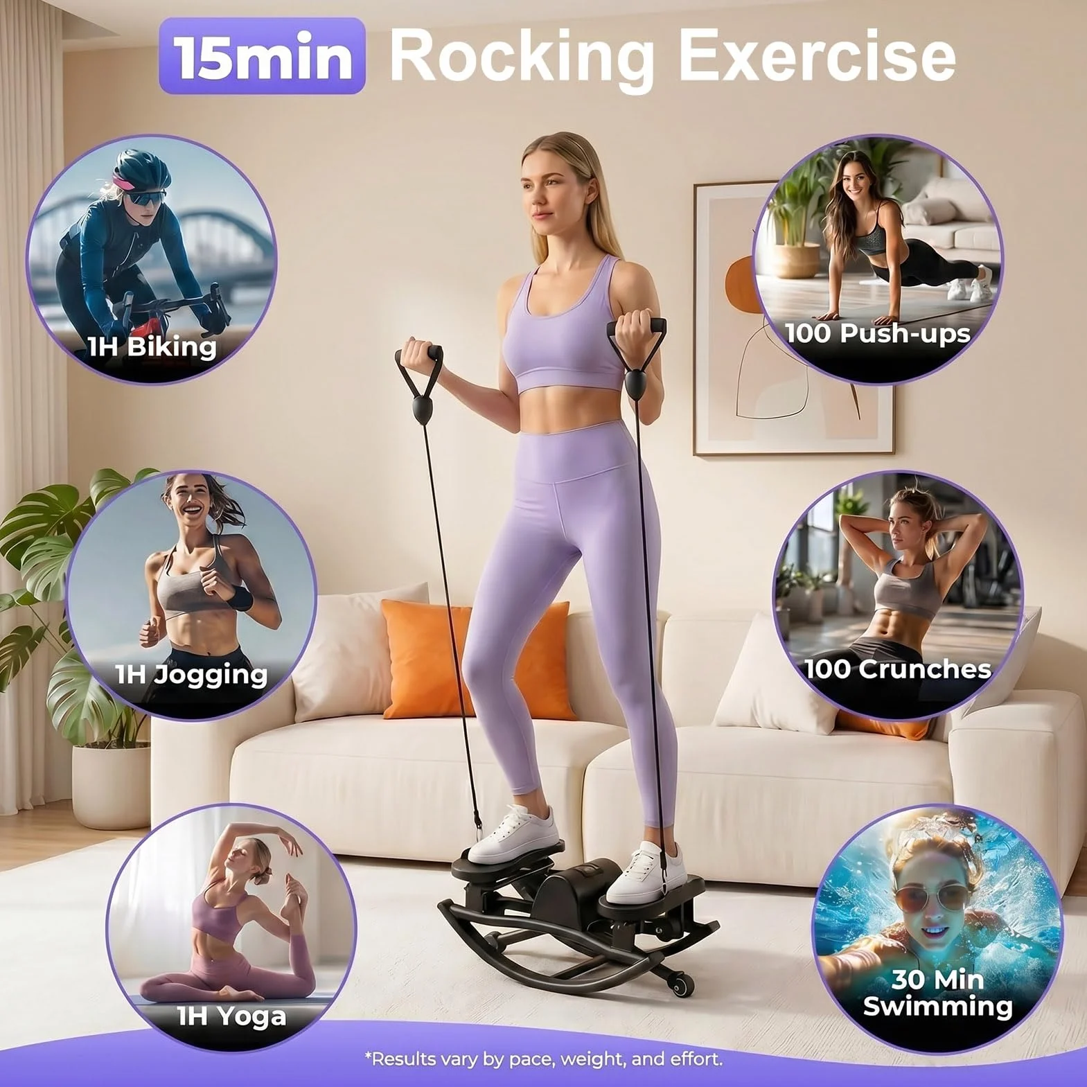 Upgraded Rock Stepper Fitness Casa, Home Twist Stepper Movimiento Lateral Silencioso Low-Impact Joint-Friendly para Caderas, Piernas, Glúteos, Banda de Resistencia