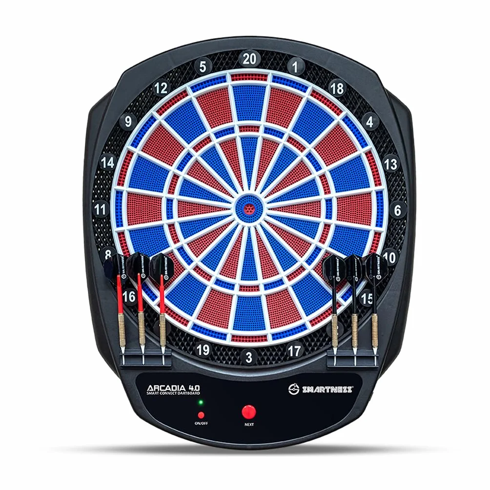 Carromco Smartness Arcadia 4.0 - Diana electrónica Profesional con aplicación, Rojo-Azul, para 1-8 Jugadores, Dardos Blandos, Cable USB, 17 Juegos y 312 Variantes (Incluido el críquet)