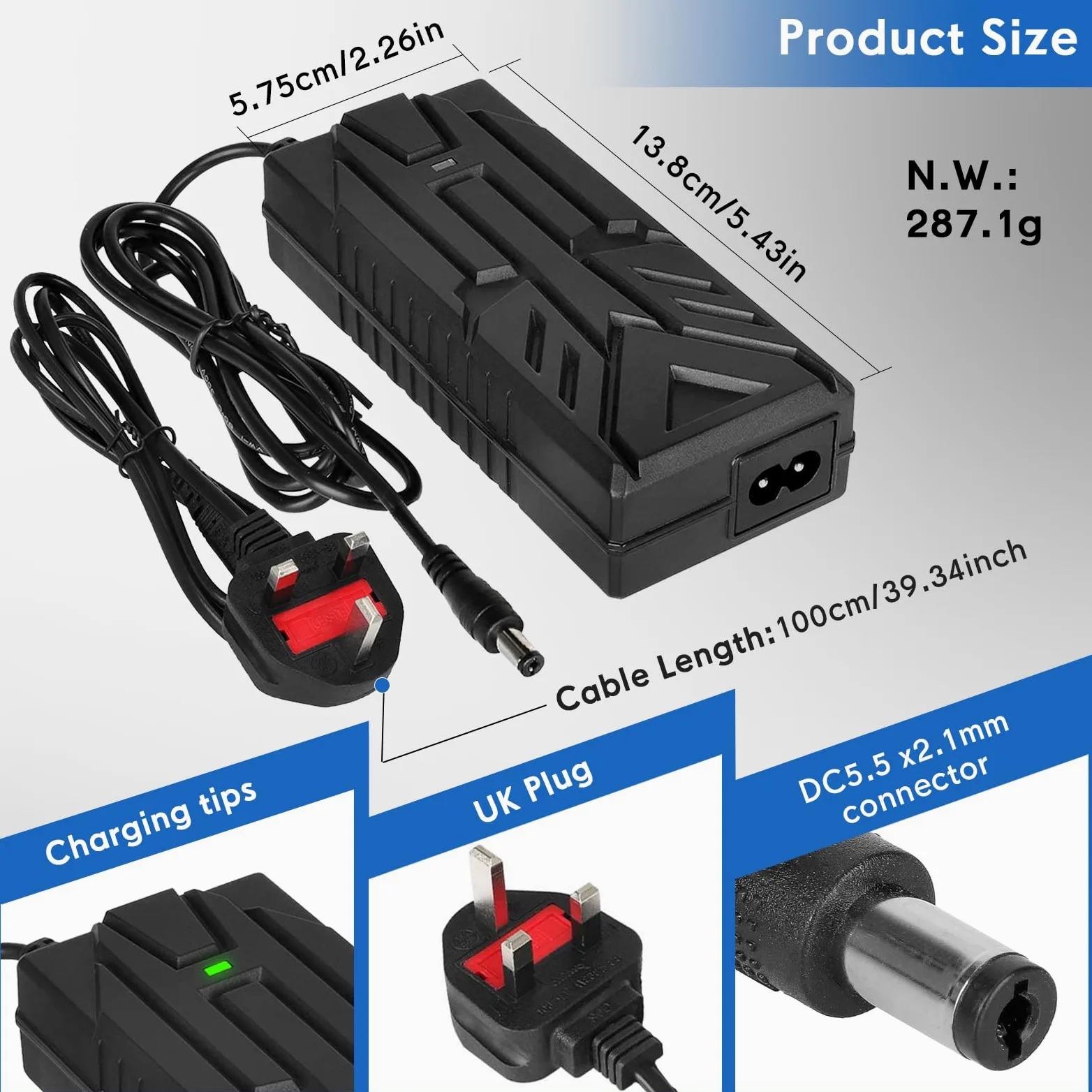 Cargador Patinete Electrico，42V 2A Cargador Patinete Xiaomi，36V Carrgador Universal baterías Litio con 3 Conectores，Carga rápida para Hoverboard,E-Bike,Scooter+2L Bolsa Impermeable