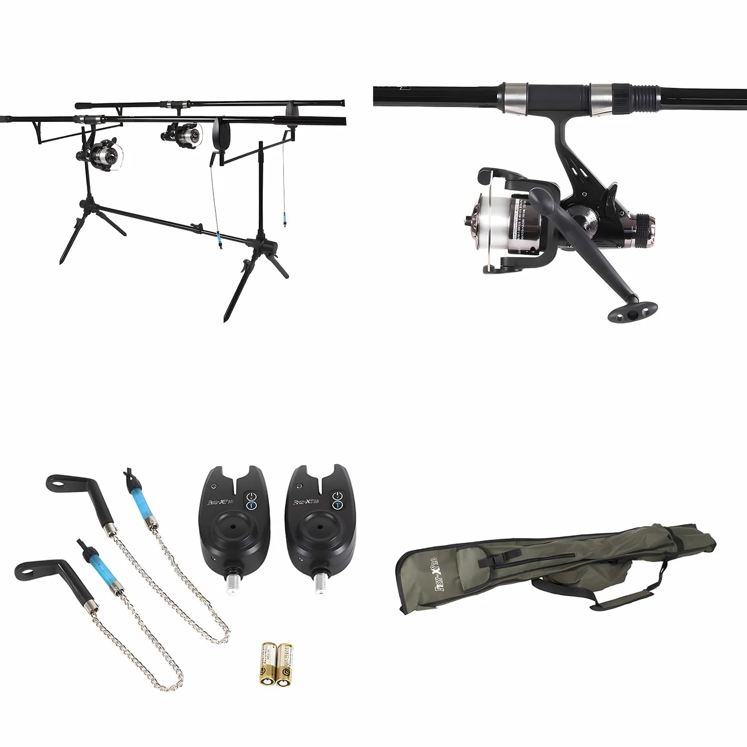 Carp Set - Improve Set - Juego de Cañas de Carpa Negro - Paquete Completo para la Pesca de la Carpa Incluye Detectores de Mordedura, Swingers, Rodpod