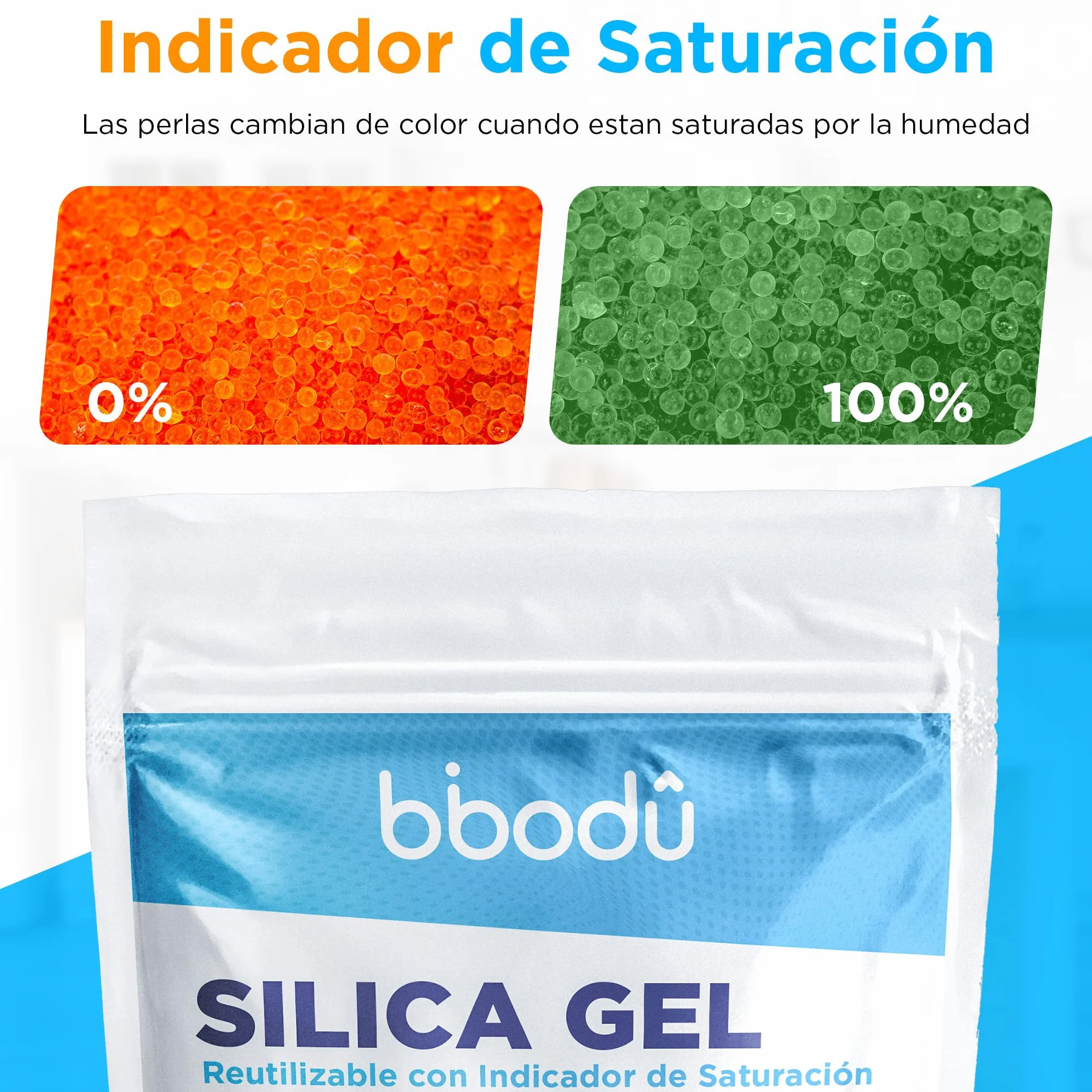 Gel de Sílice Naranja 1KG + 10 Bolsas Reutilizable con Indicador de Saturación