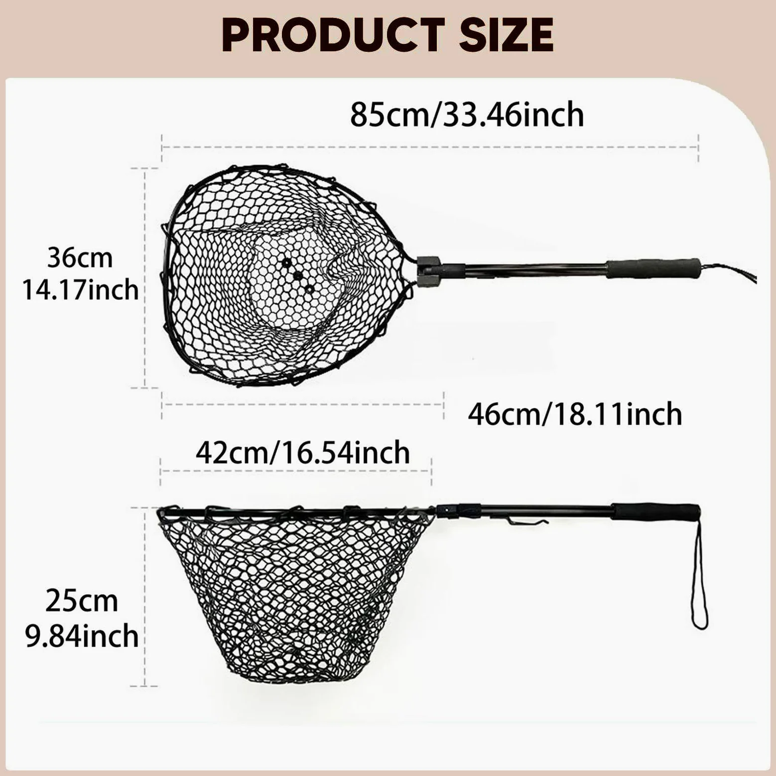 Perfeclan Red de Pesca Plegable de aleación de Aluminio, Accesorio portátil con Mango ergonómico Agarre Antideslizante.