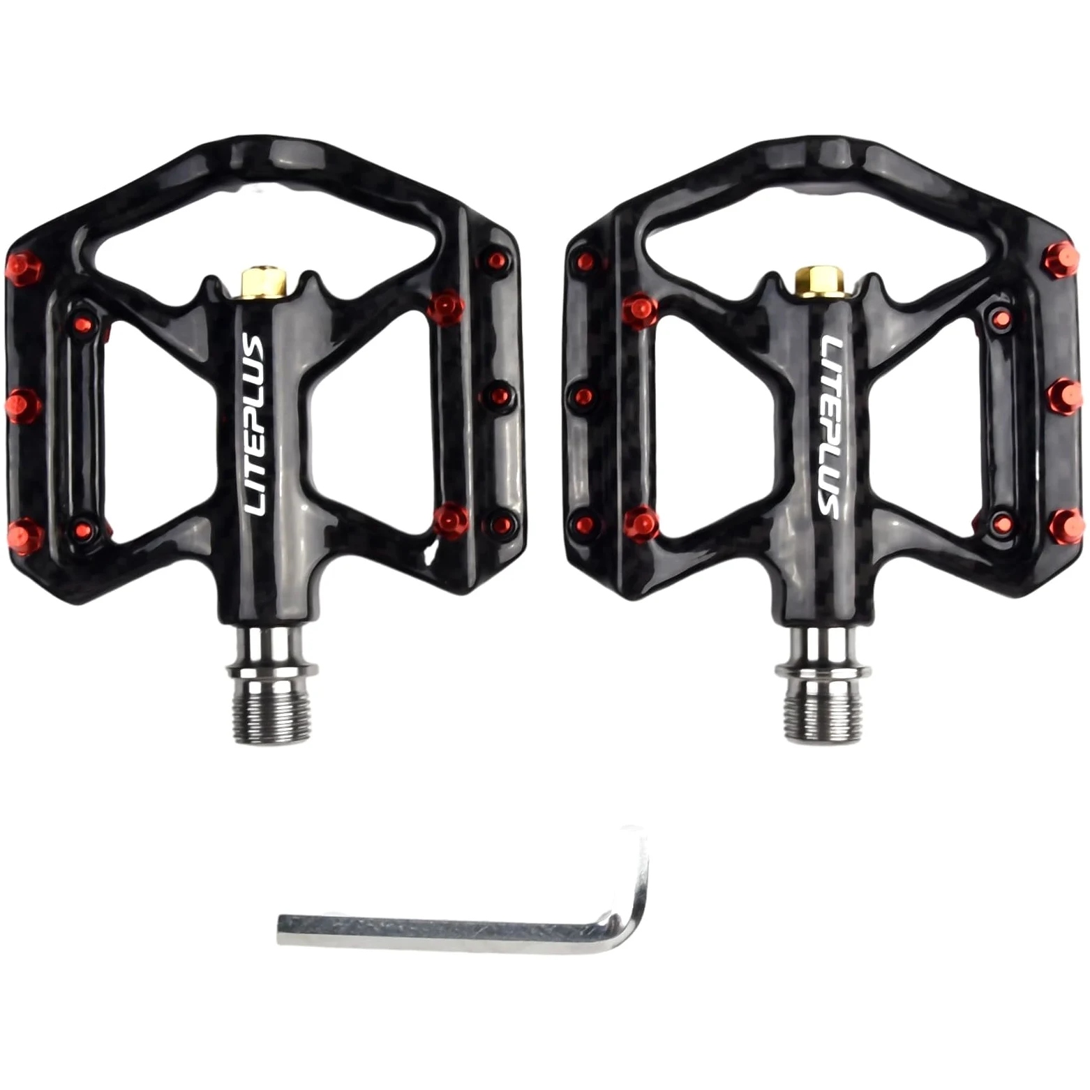 Pedales de bicicleta de carretera de fibra de carbono ultraligeros 180 g, par de rodamientos sellados, plataforma ancha, antideslizante, para MTB y bicicleta plegable, color negro