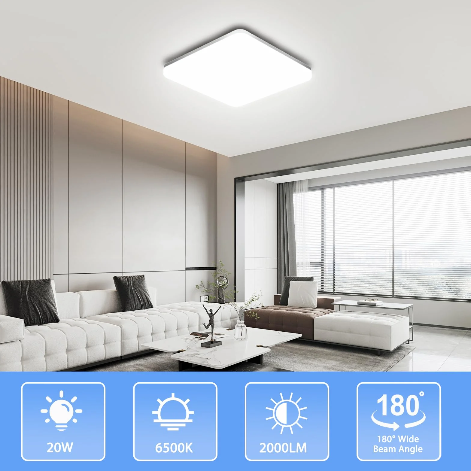 OUILA Plafon LED Techo 20W 2000LM 6500K IP44 Blanco Frío Cuadrado