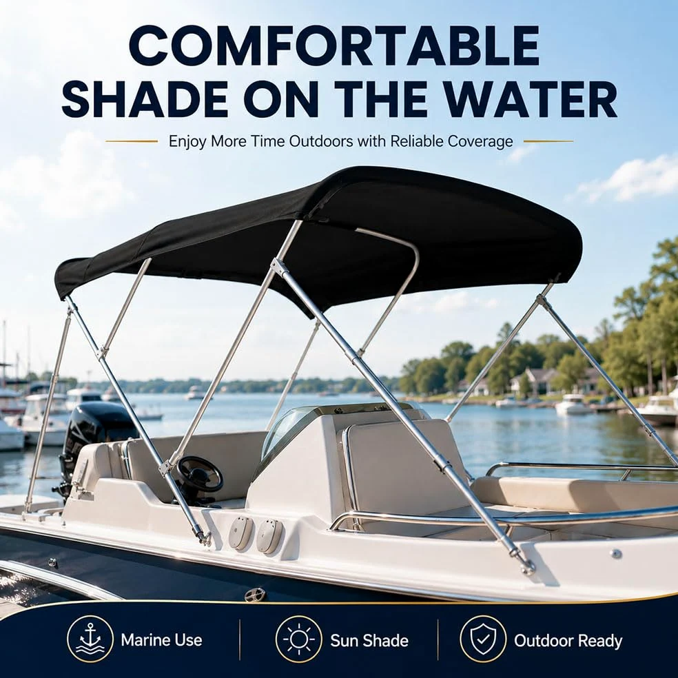 Lona Bimini para Barco, Techo de Sombra Marina para Nautique Ski Nautique 200 | Tela Oxford 600D, lona de repuesto para bimini abierto, ayuda a bloquear el sol y resistir la lluvia