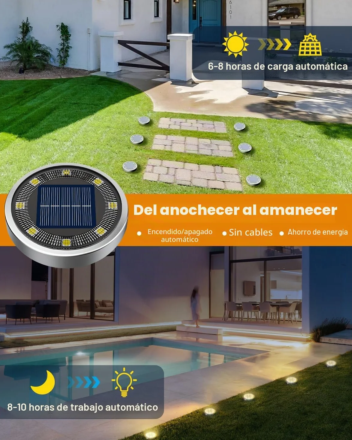 Luces Solares LED Exterior Jardin Suelo 8 Paquetes IP65 Impermeable Blanco Cálido