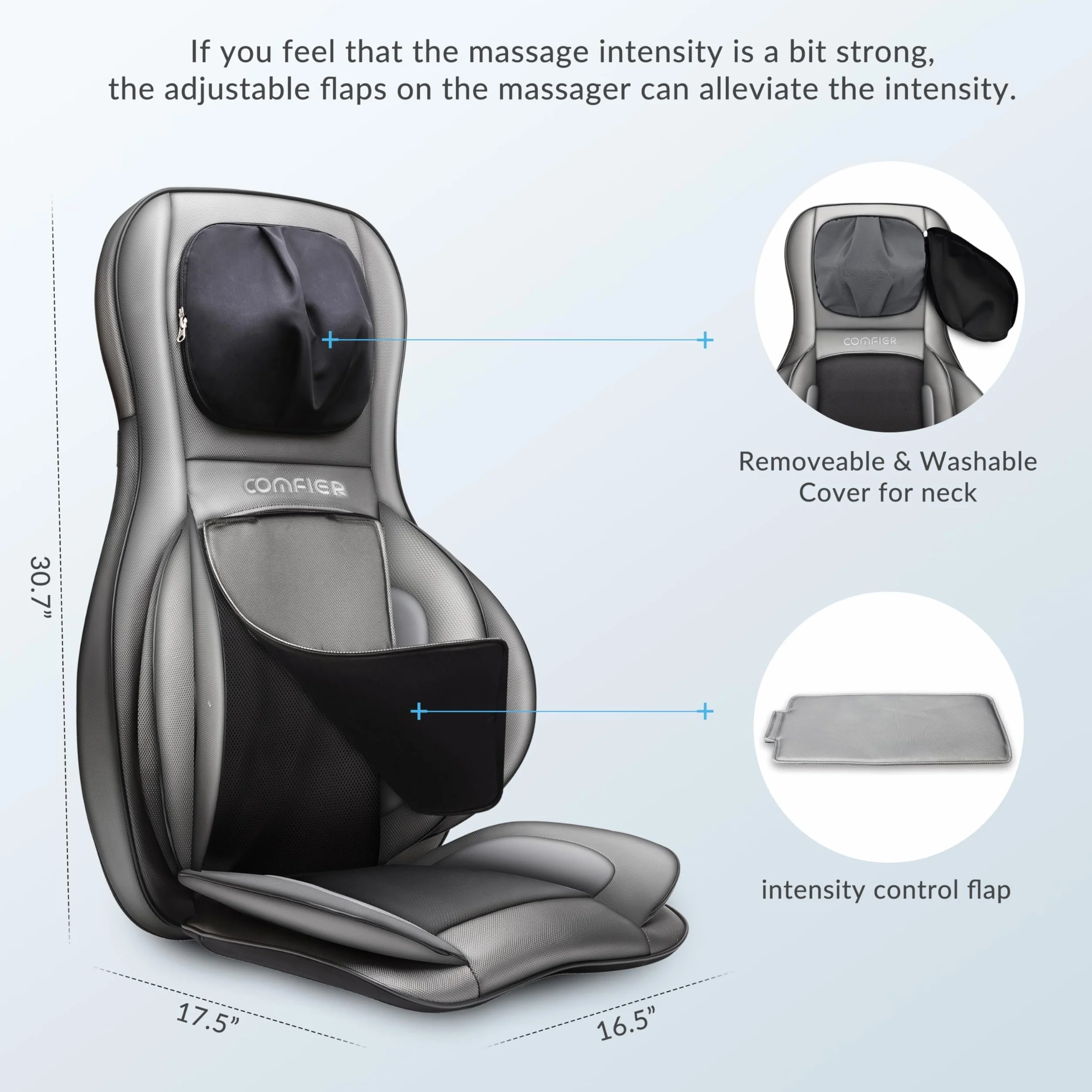 COMFIER Masajeador de Espalda Shiatsu 2D/3D con Calor y Compresor Ajustable para Cuello y Espalda