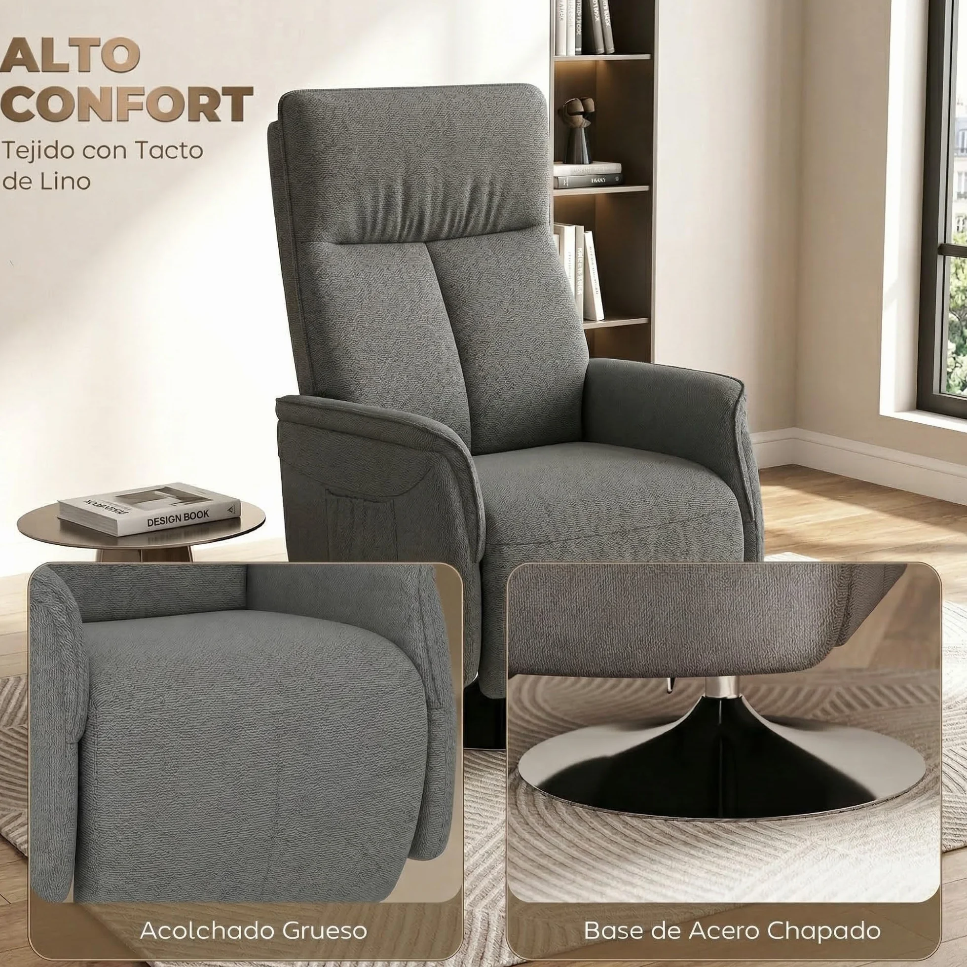 HOMCOM Sillón Relax Reclinable con Reposapiés Masaje 10 Puntos Giratorio 360° Mando a Distancia Gris