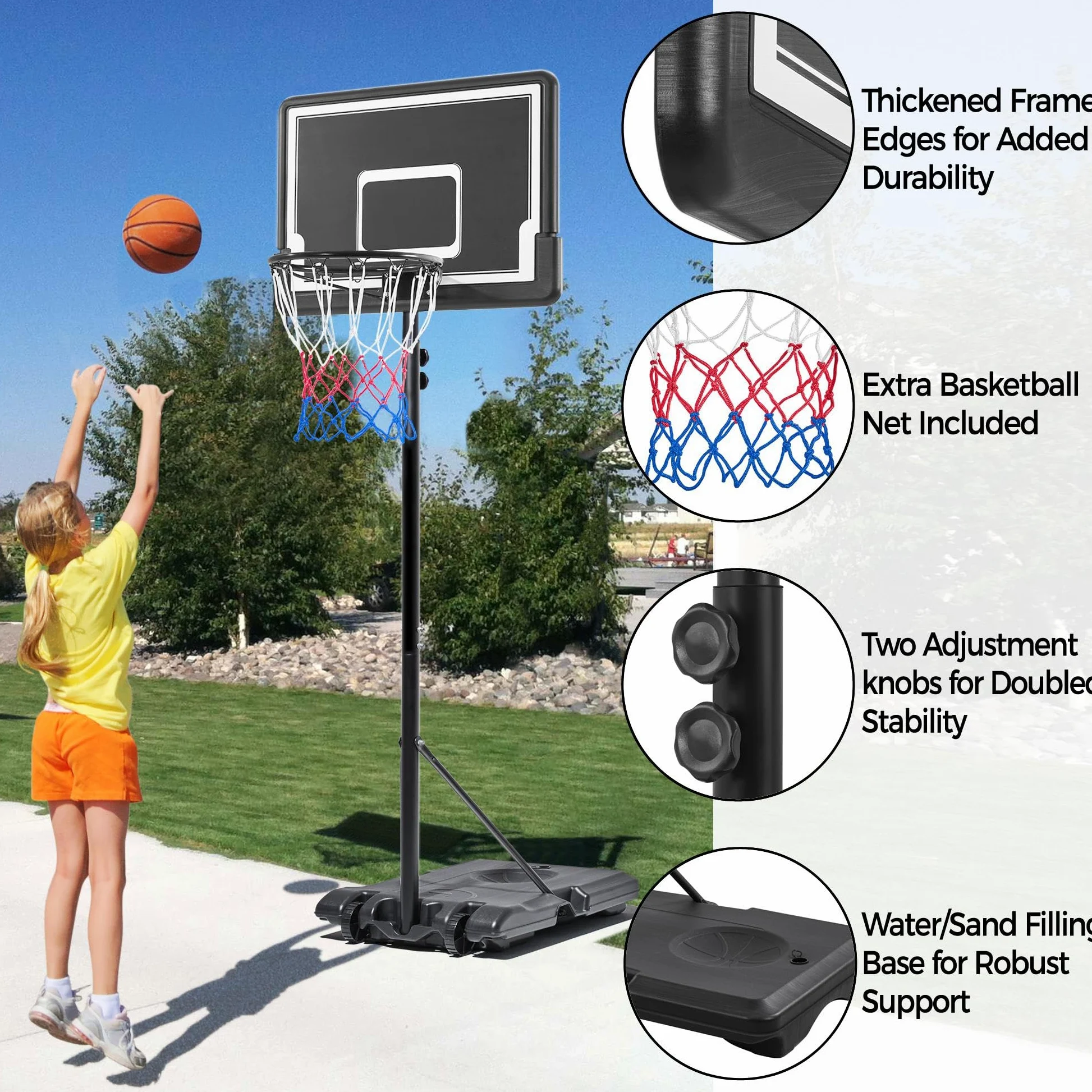 Yaheetech Canasta Baloncesto Exteior, Aro de Baloncesto con Ruedas Tableros de Baloncesto para Adultos Altura Ajustable 182-215 cm Negro