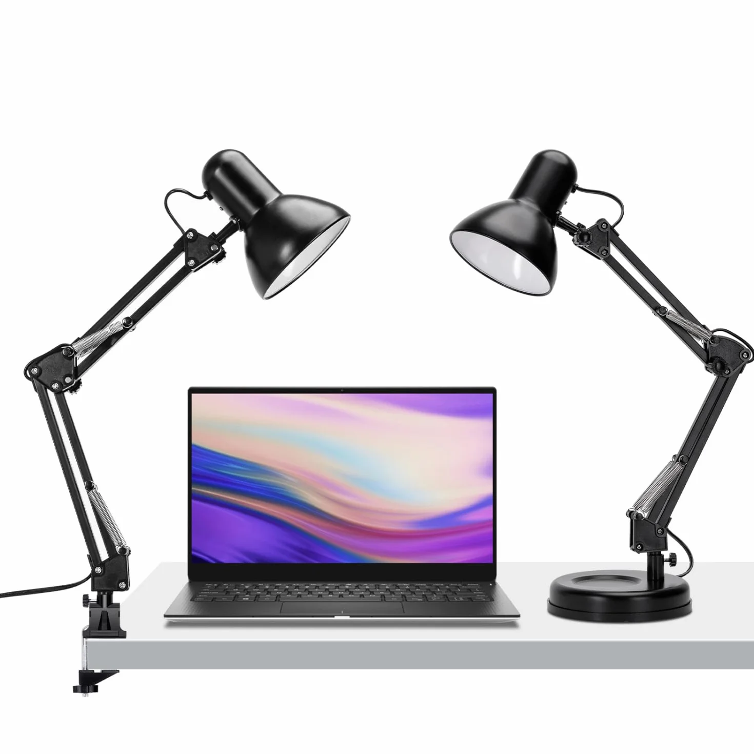 Aigostar Lámpara de Escritorio E27, Brazo articulado de metal, Lámpara de Mesa Ajustable Negro
