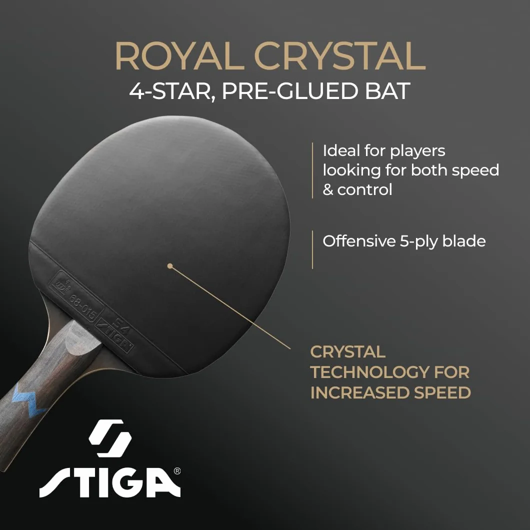 STIGA Royal 4-Star Raqueta de Tenis de Mesa ITTF Goma Crystal 5 Capas Mango Cóncavo