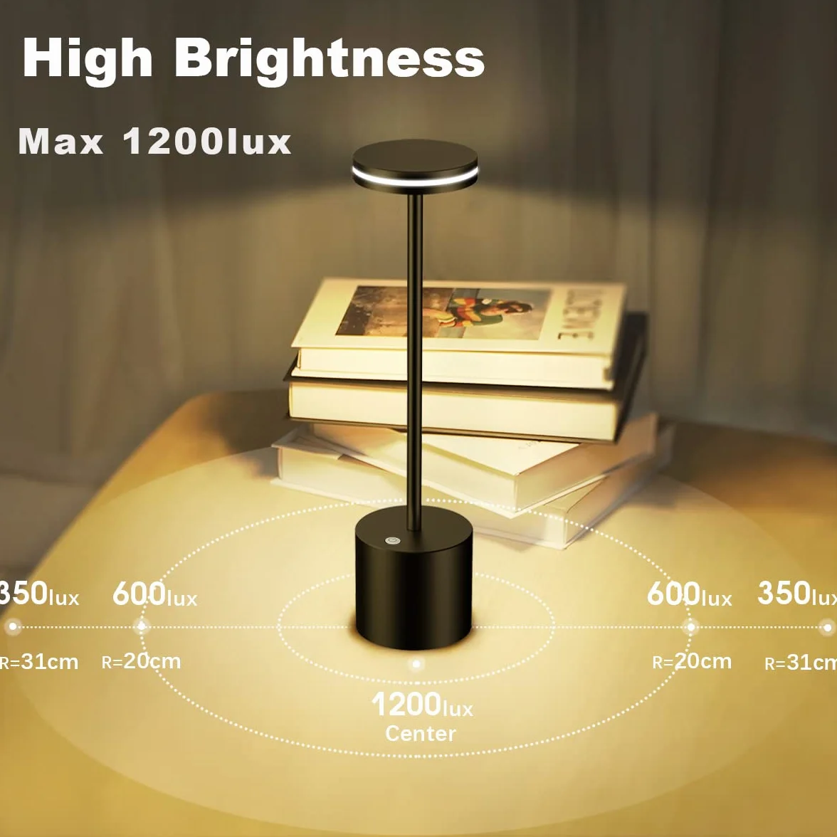 Hapfish Lampara de Mesa LED Recargable Inalambrica 5000mAh USB 3 modos de color Negro