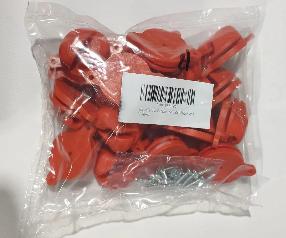 Pack de Ganchos universales antilesión para porterías de fútbol y Balonmano Color Naranja de Nylon inyectado con Tornillo autotaladrante Incluido