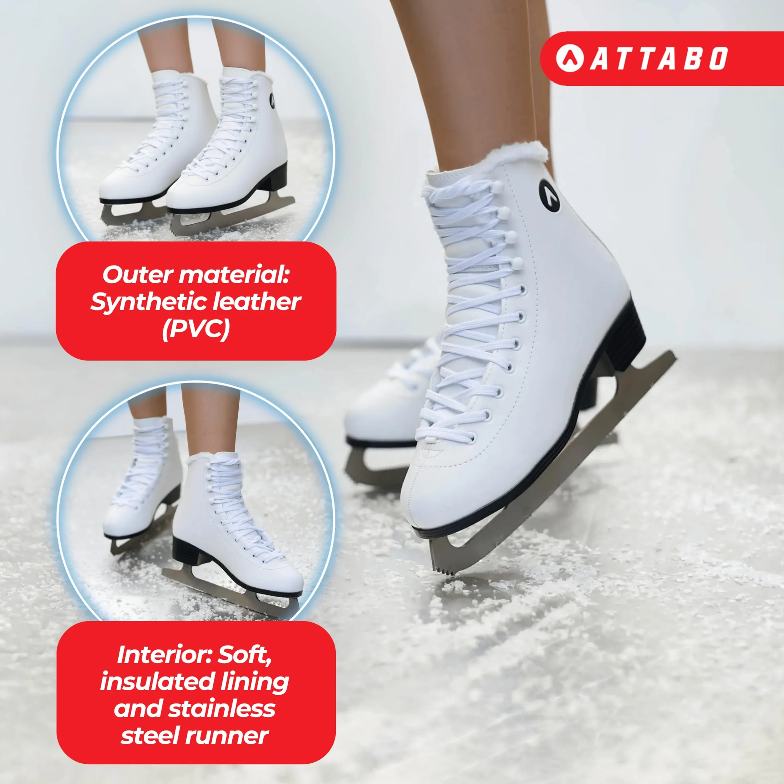 ATTABO Patines Artísticos de Hielo Mujeres 36-41 EU Acero Inoxidable Blanco
