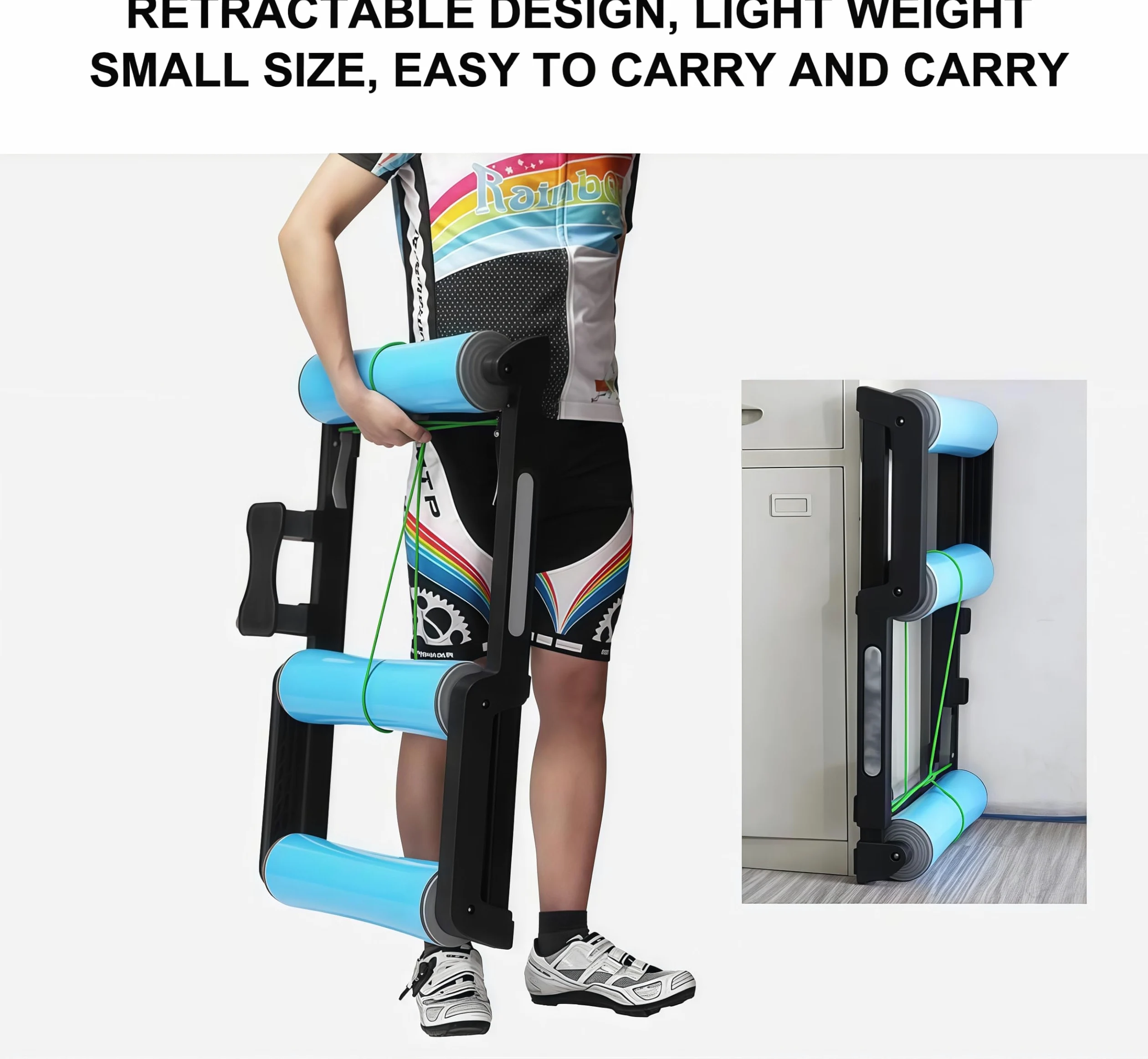 Entrenador de bicicleta plegable, rodillos de resistencia ajustables para ciclismo en interiores y entrenamiento de fitness
