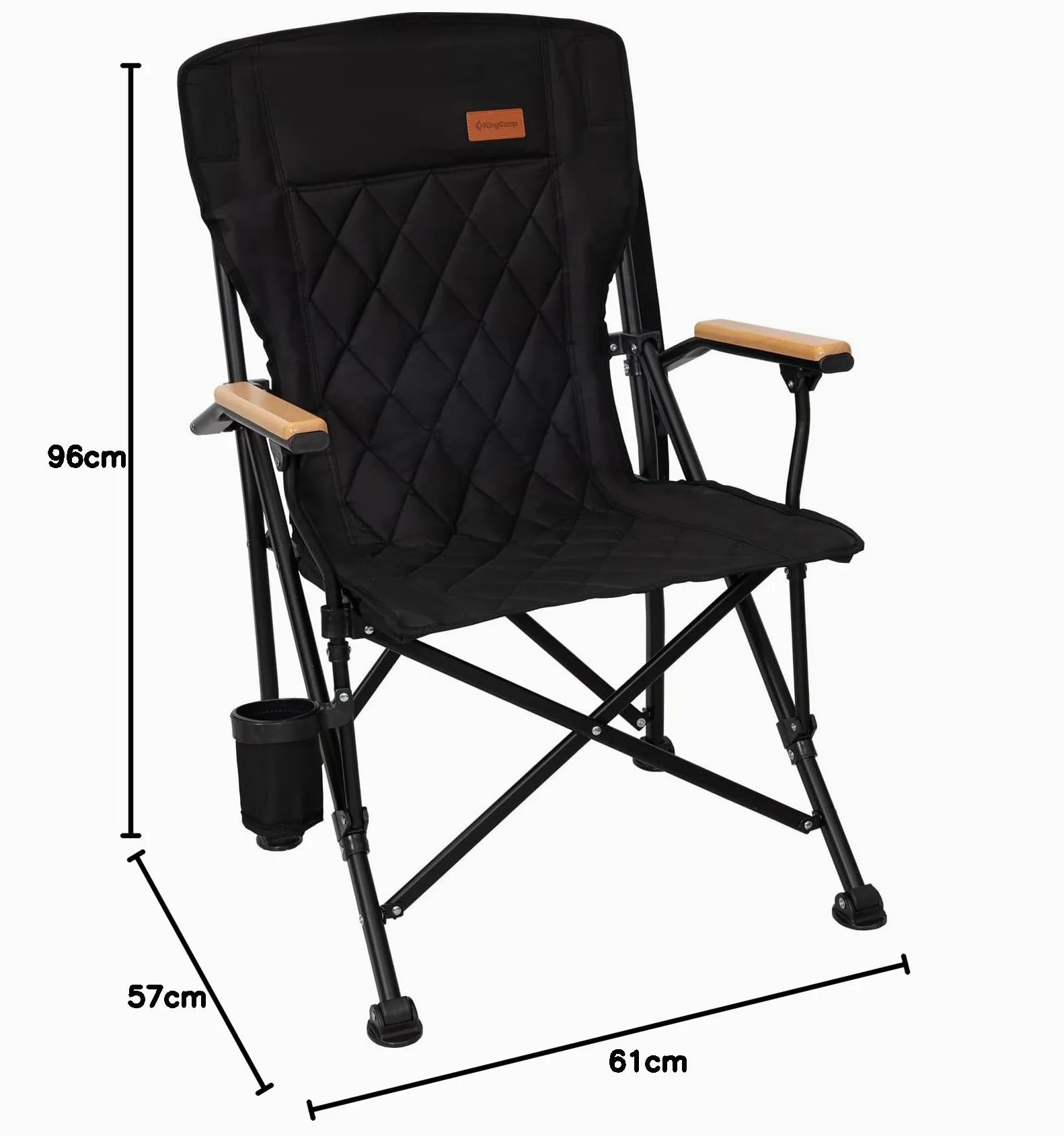 KingCamp Silla de Camping Plegable 136kg, Respaldo Alto, Acolchada | XXL Silla Plegable, con Brazos de Madera, Doble Acolchado, Portavasos, Bolsa de Transporte, para Camping, Jardín y Pesca.