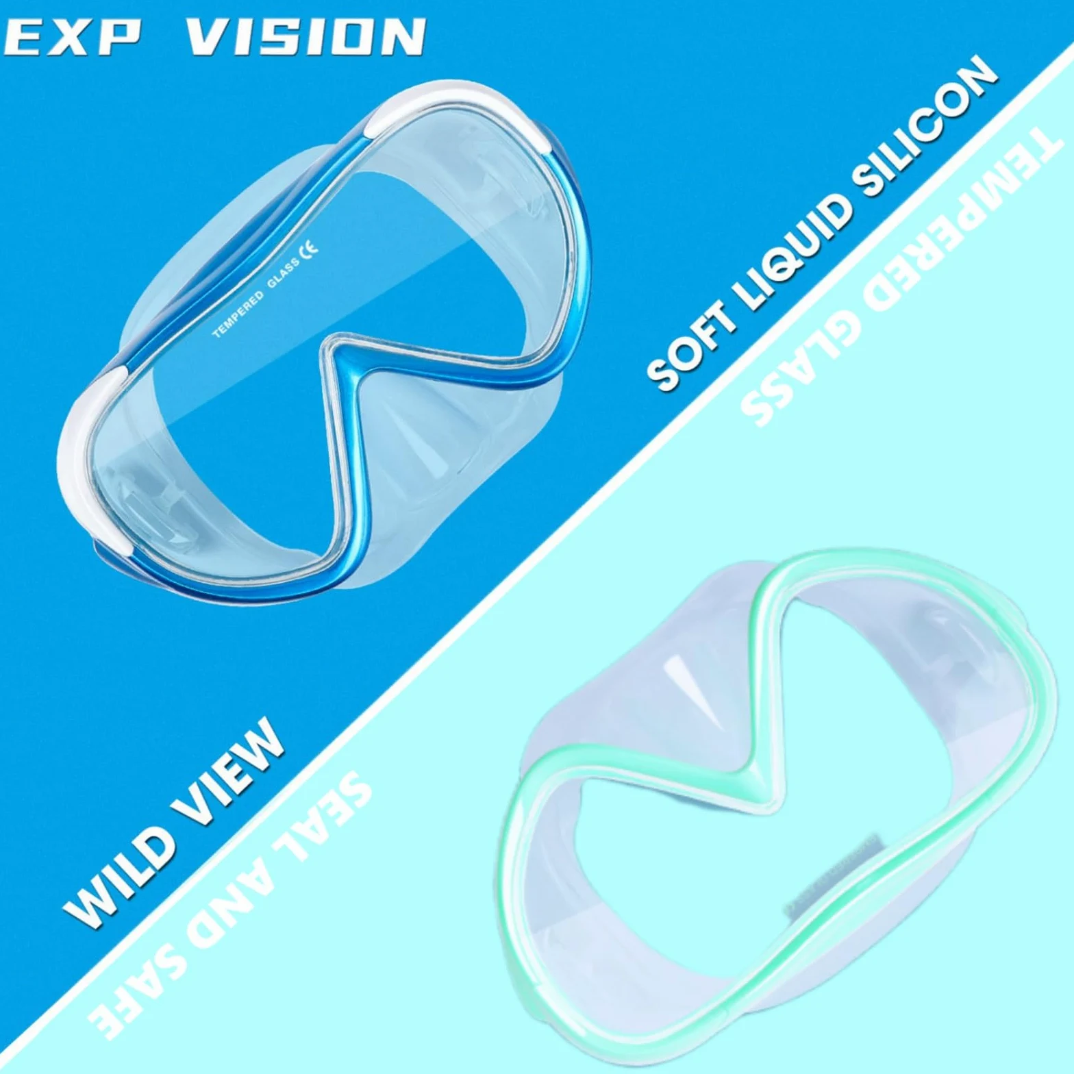 Gafas de buceo para niños, máscara de buceo panorámica de 180°, máscara de buceo de vidrio templado, máscara de natación para niños, máscara de buceo de silicona, máscara de natación, incluye