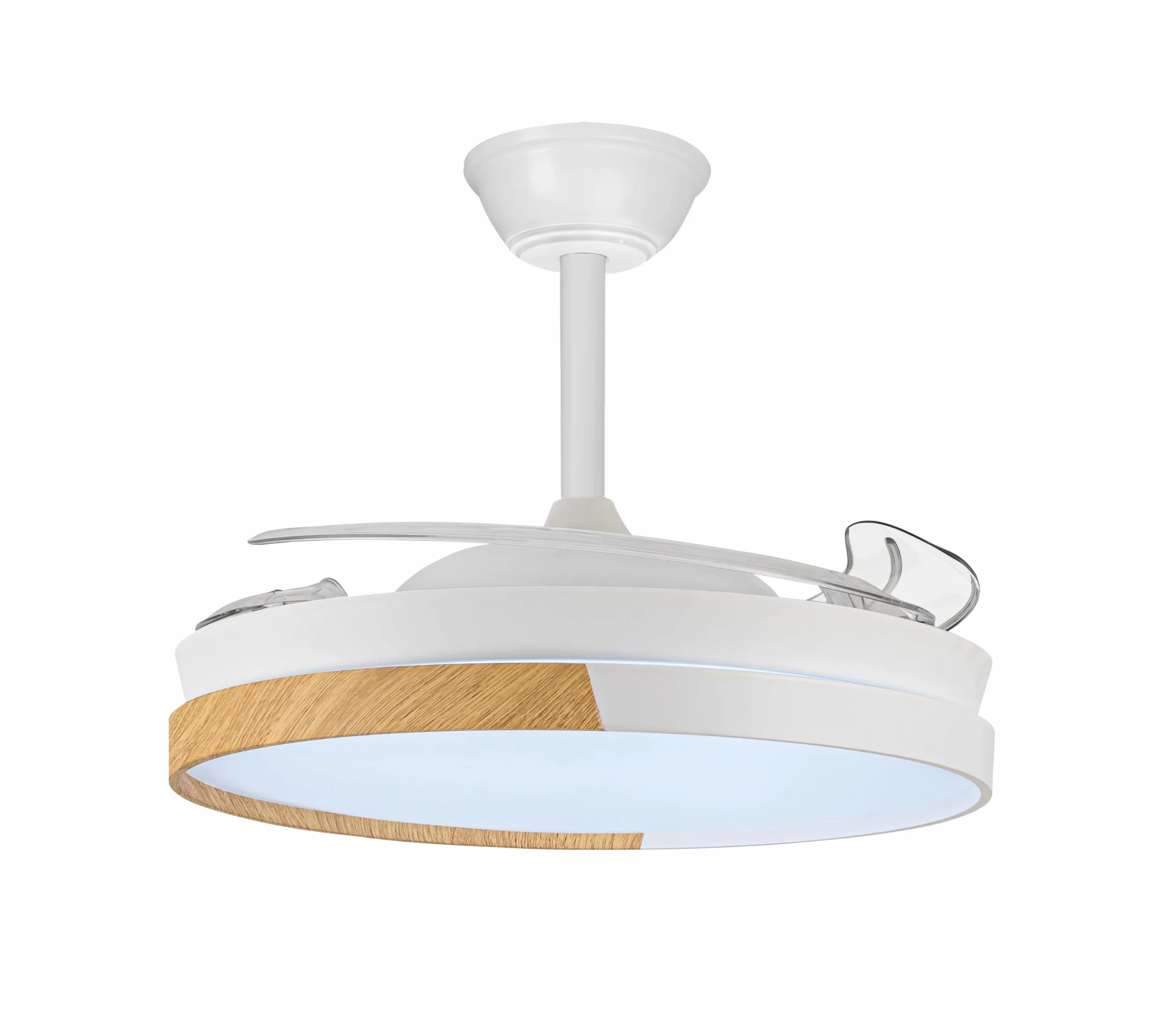 Ventilador de techo con aspas retráctiles Arpino Blanco+Madera LED 48W CCT 3000-6000K Regulable Silencioso