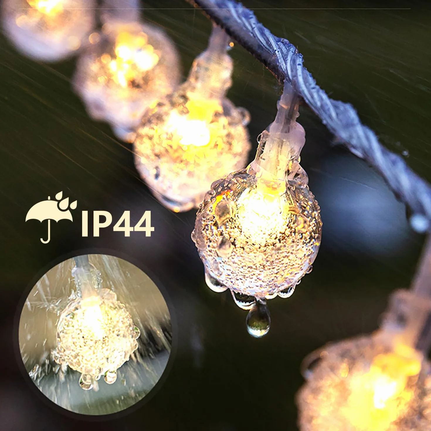 Taiyongkang Guirnalda Luces LED 15m 100 Bolas de Cristal IP44 8 Modos Exterior Navidad