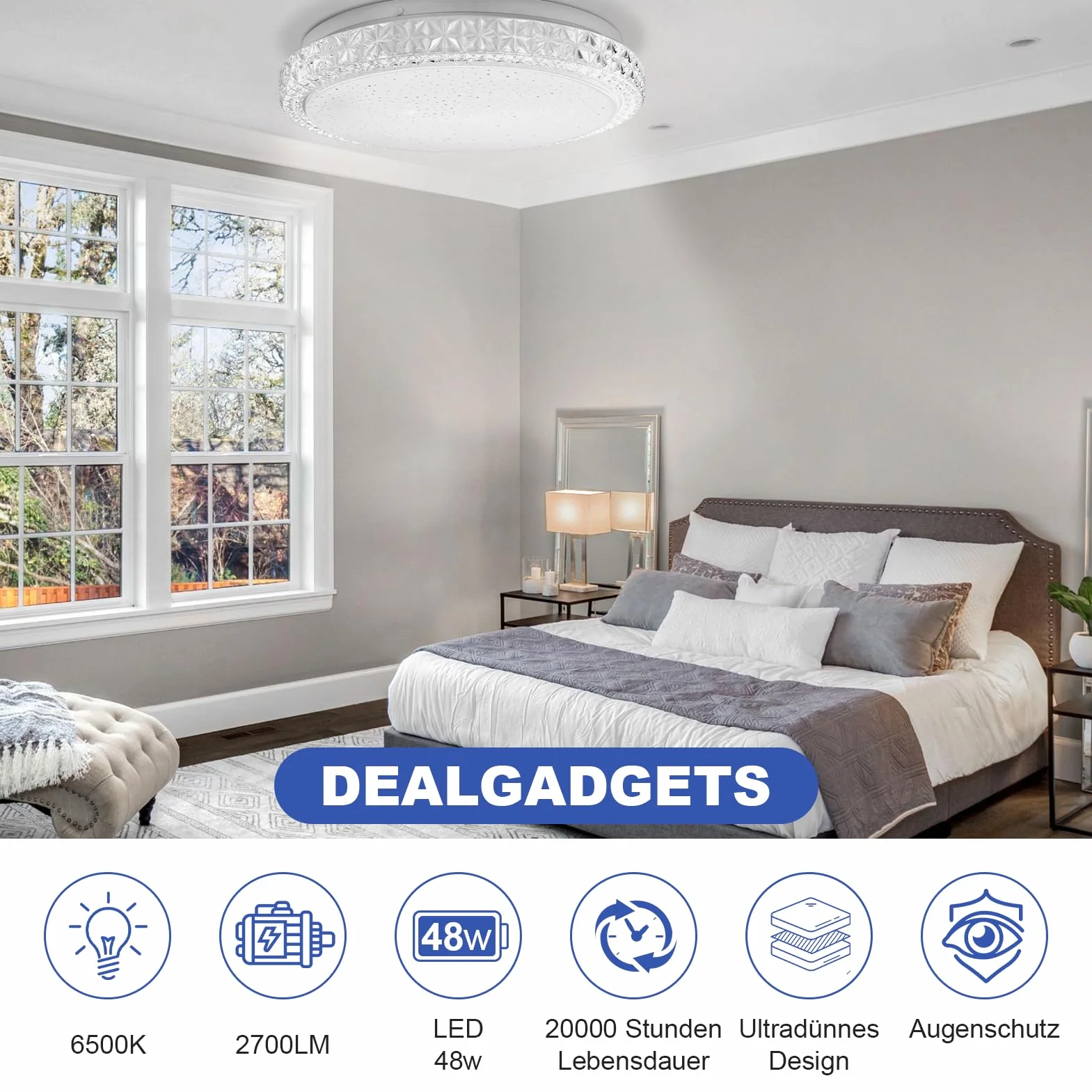 Plafon LED Techo 48W 6500K Lampara Techo Dormitorio Cocina