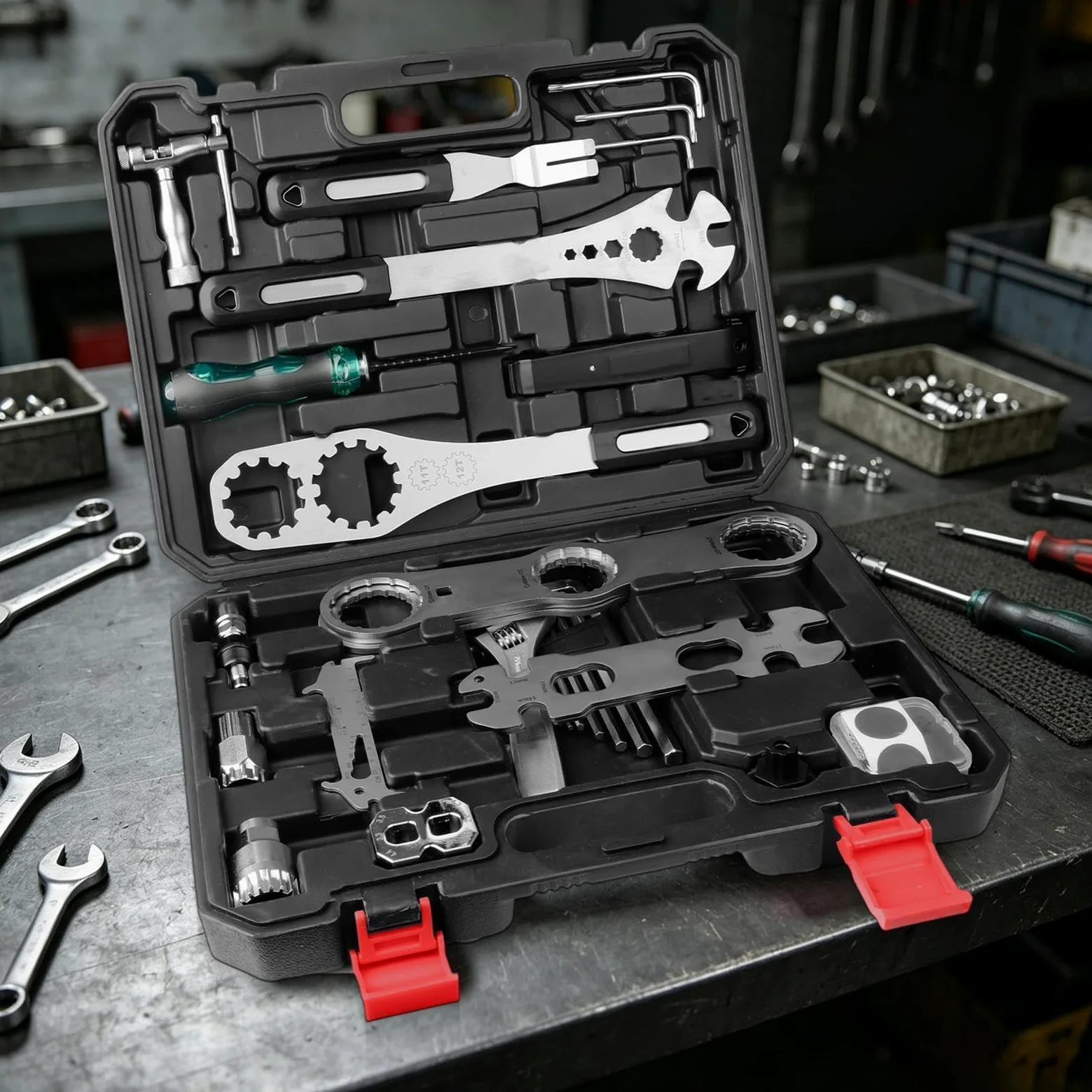 Kit Herramientas Bicicleta Destornillador De Alta Resistencia Con Estuche | Kit reparación para bicicletas Para Cadena, Freno, Sillín, Neumático, Taller Y Garaje