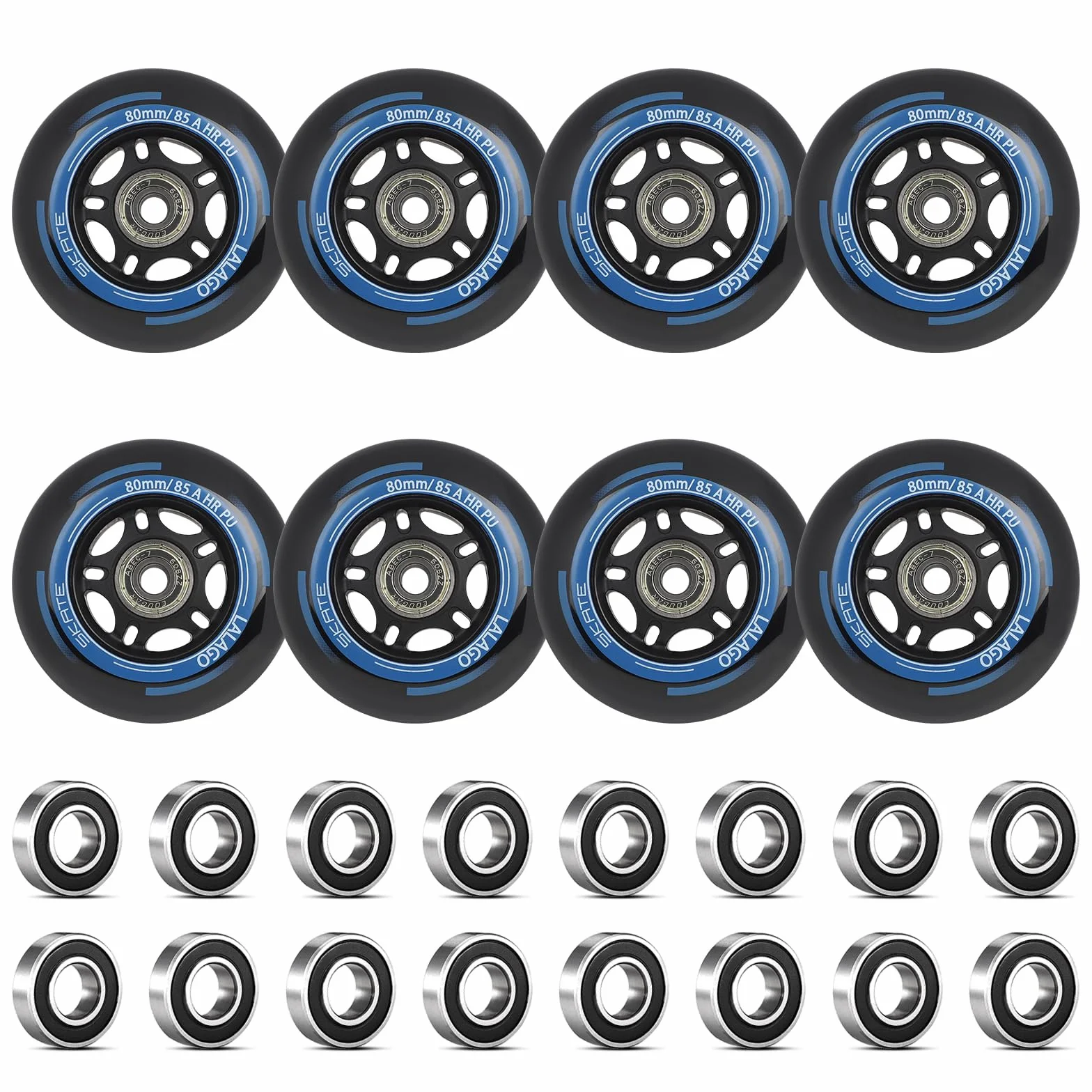 LALAGO Ruedas Patin en Linea 80mm 88A HRPU ABEC9 8 Piezas para K2 Hudora Gonex Apollo