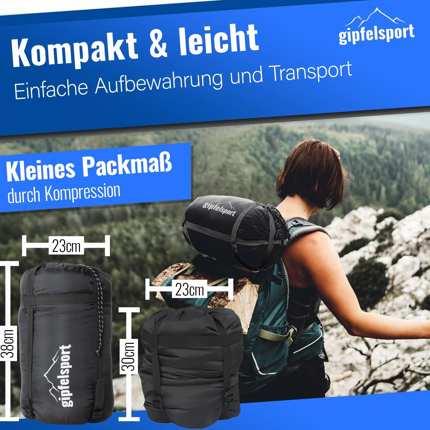 gipfelsport Saco de Dormir Momia - Saco de Dormir de Exterior para Adultos y Niños | para Invierno, Otoño y Primavera