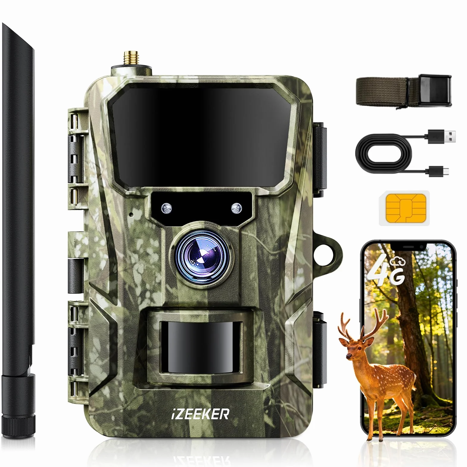 iZEEKER 2 en 1 Cámara de Caza 4G LTE 2K HD 48MP Visión Nocturna Infrarroja IP66