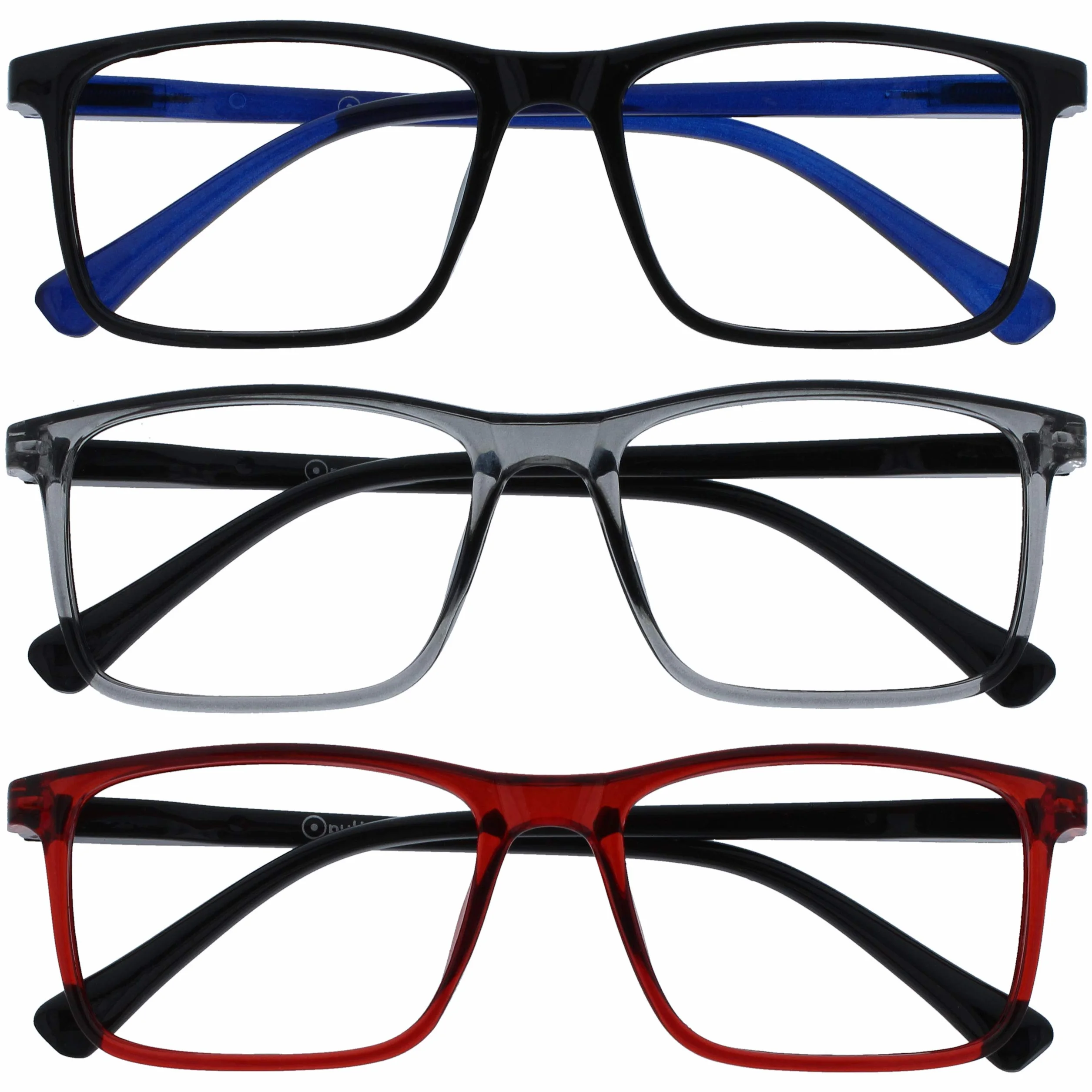 OPULIZE INK Gafas de Lectura Pack de 3 Montura Rectangular Grande Negro Gris Rojo +1.50