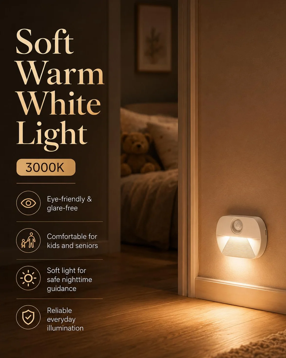 Luz nocturna LED con detector de movimiento, 4 unidades, funciona con pilas, interior para escaleras y pasillo