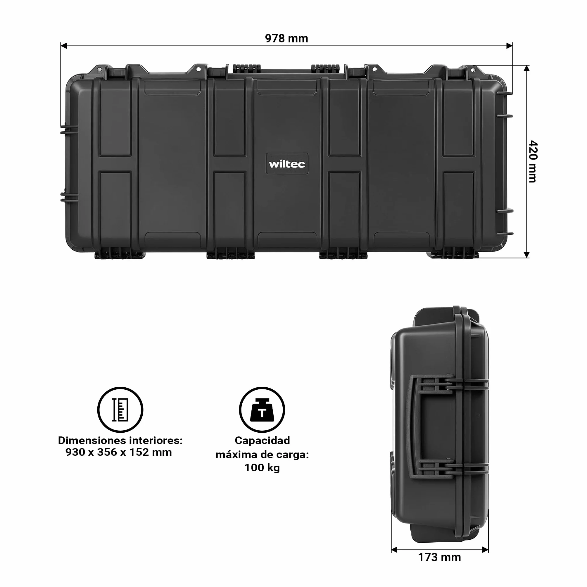 WilTec Maletín para Armas largas 97.8 x 42 x 17.3 cm con Espuma pre-Cortada Compacto y Ligero de PP para Transporte Seguro de Rifles y escopetas con asa ergonómica