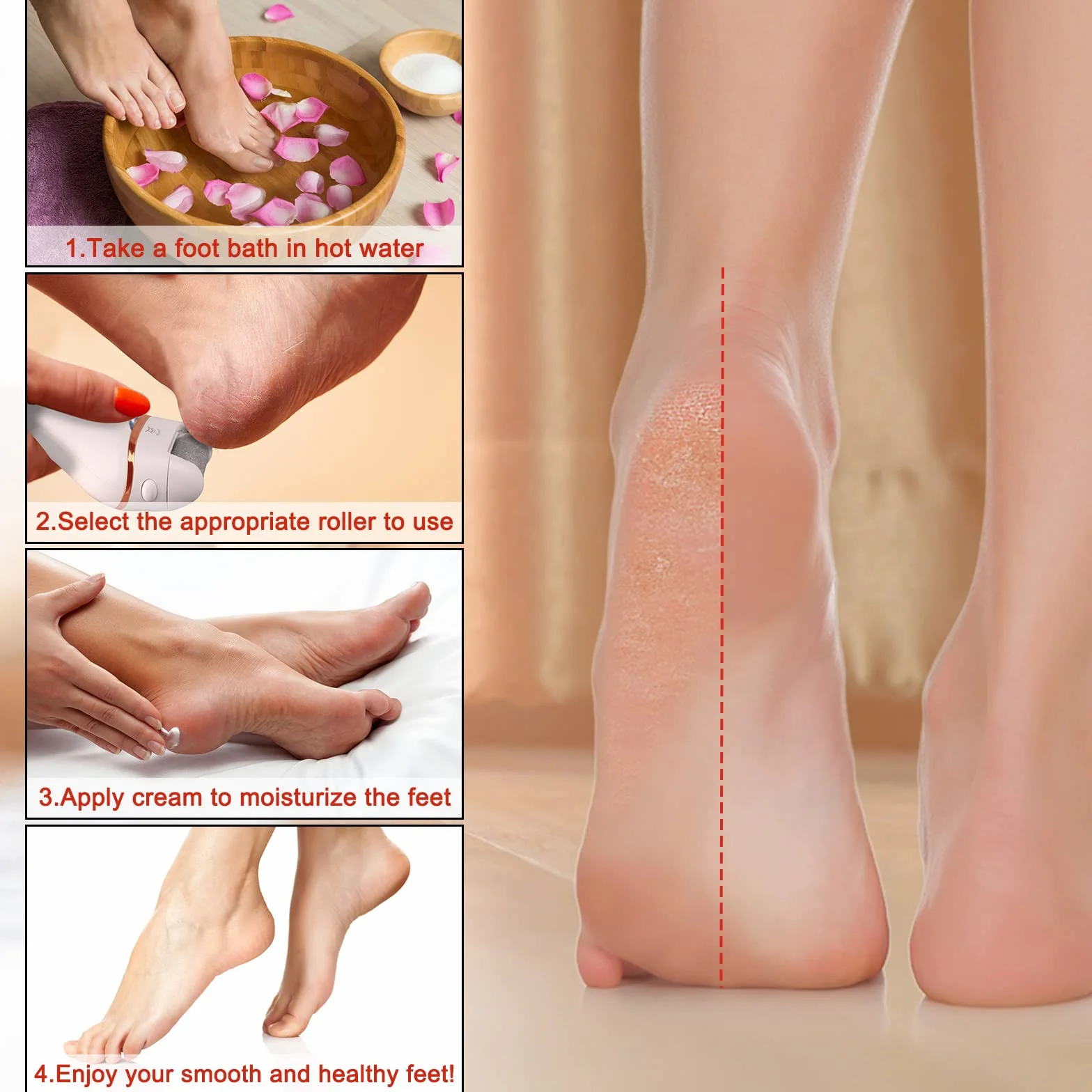 Aottom Pedicura Eléctrico Quita Durezas Eliminar Callos con 3 Diamond Rodillos IPX7 Impermeable Recargable