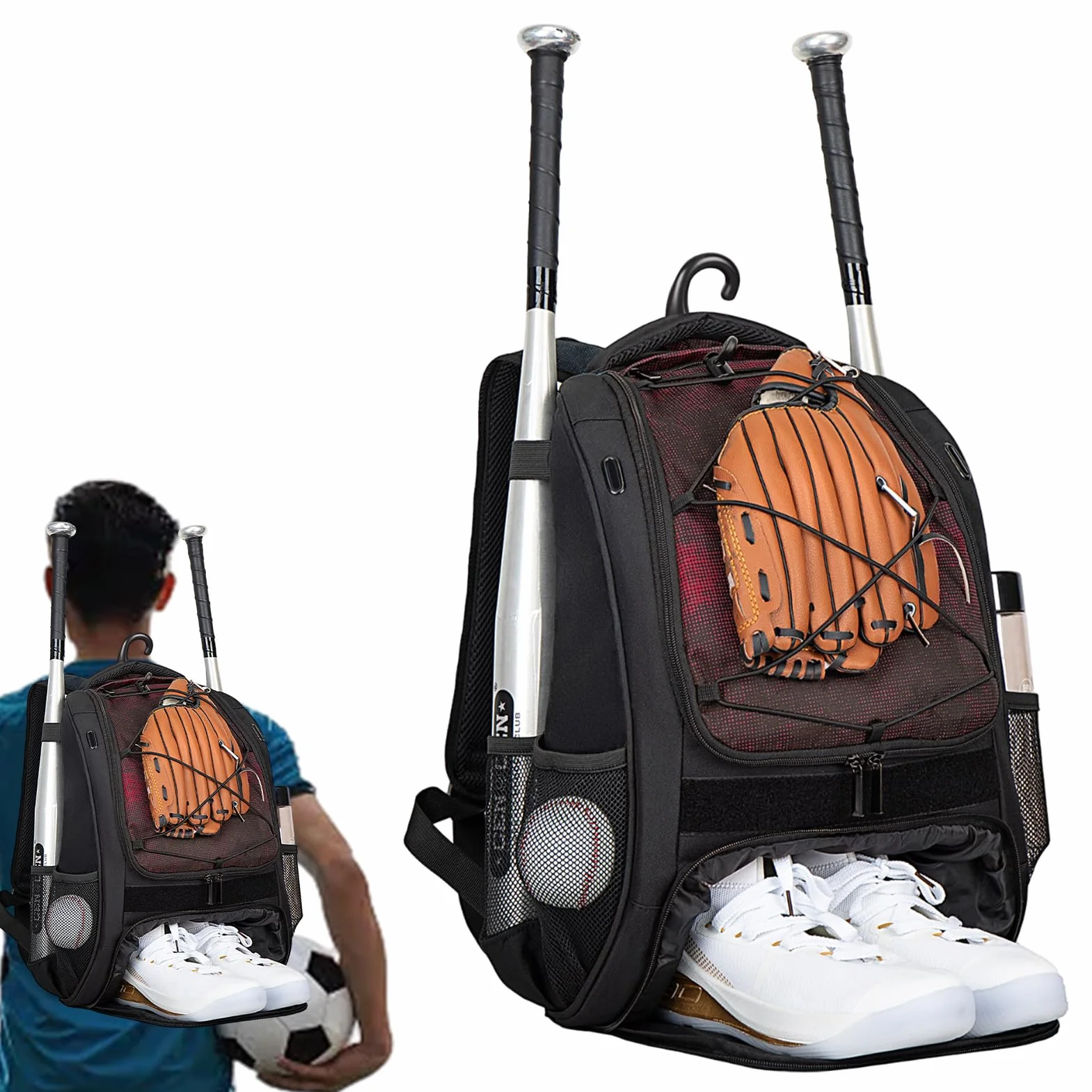 Bolsa de sóftbol y béisbol para niños, mochila con compartimento para zapatos, de gran capacidad