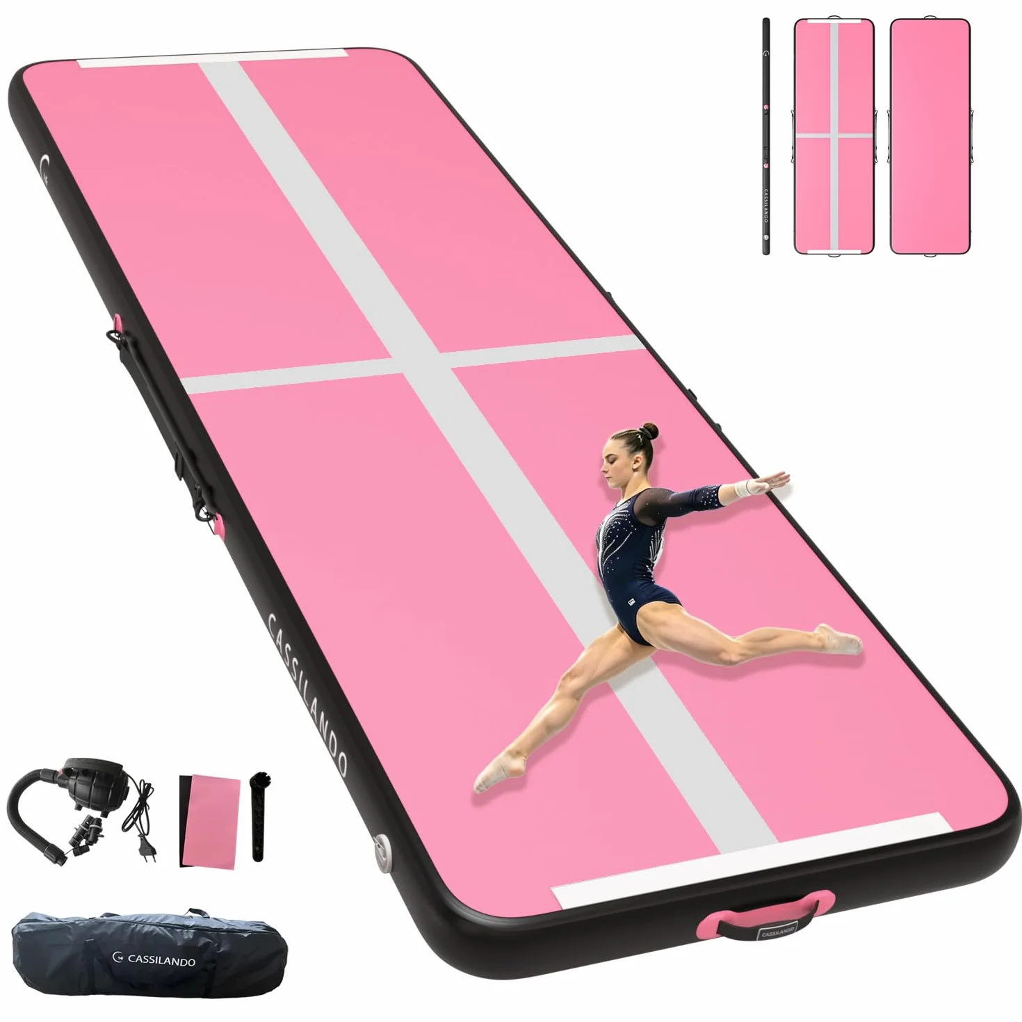 Colchoneta inflable de gimnasia de aire de 10 pies, 13 pies, 16 pies, tapete de entrenamiento de 4 pulgadas de grosor con bomba eléctrica para uso doméstico/gimnasio/yoga/entrenamiento al