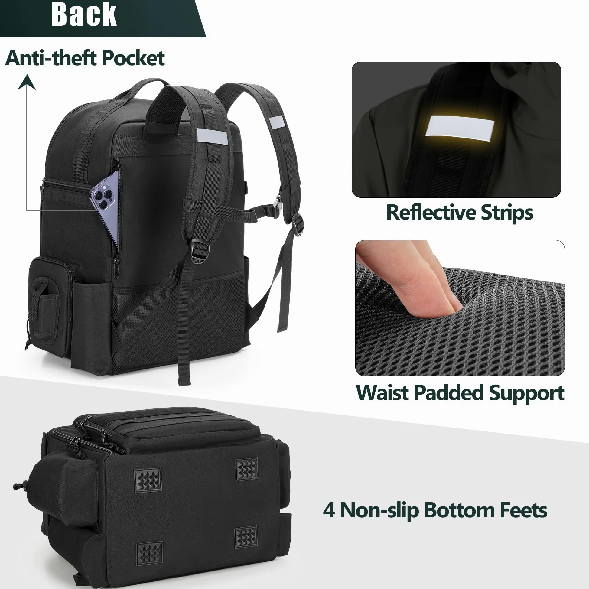 Rexmica Mochila de Pesca para 2 Cañas y Carretes, Bolsa para Cañas con Compartimentos para Cajas de Aparejos, Ideal para Pesca, Senderismo, Camping y Trekking, Negro (Solo Bolsa)