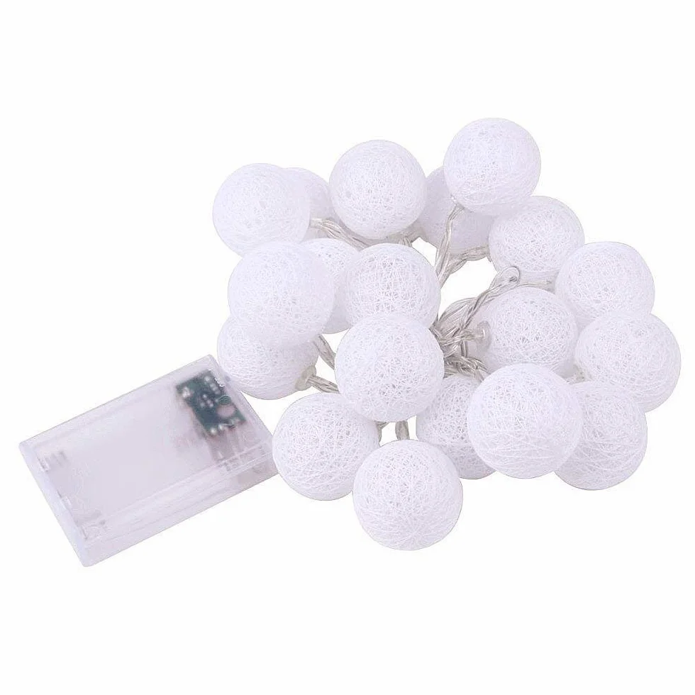 Guirnalda de luces LED Elinkume 20 bolas de algodón 3,3 m pilas luz blanca cálida